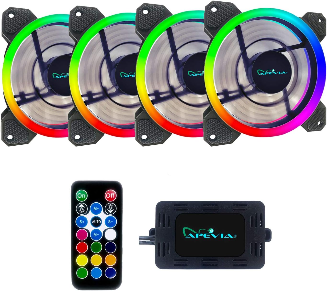 Apevia ST4-RGB Spectra 120mm Silent RGB Fan 4-Pack with Remote Control