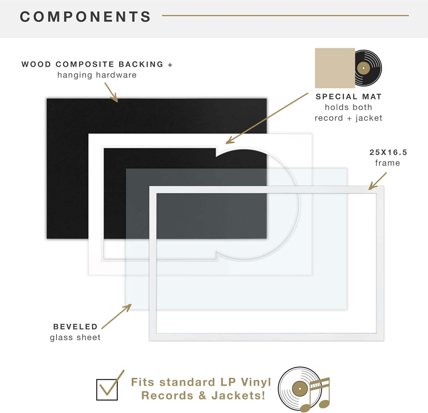 MCS Single Matted Record Album Frame, 15x15, Black