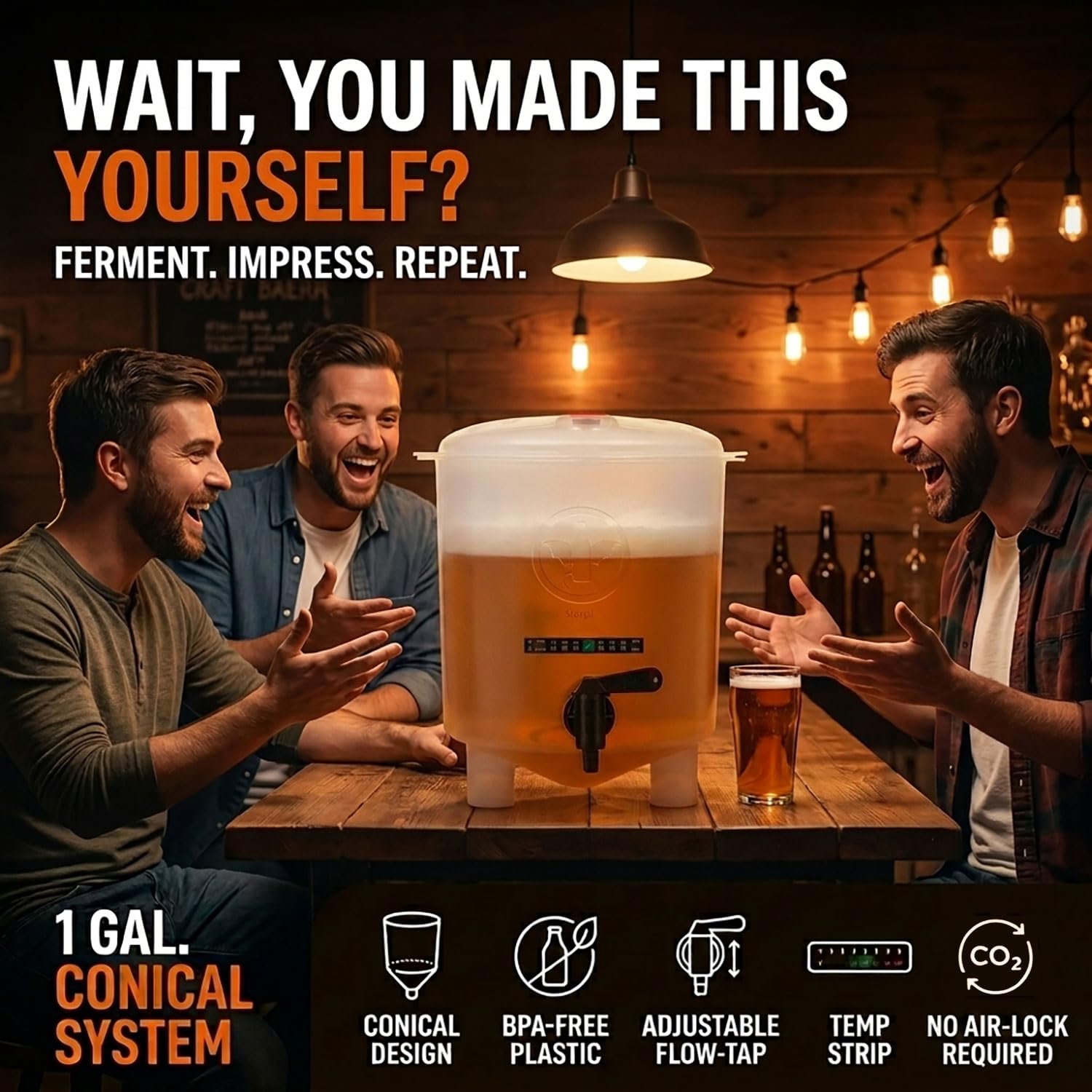 Premium Beer Kit Bonus with Bottles - Conical Fermenter Eliminates Sediment and Makes Great Tasting Home Made Beer - 1 Gal. Pilsner, Stout