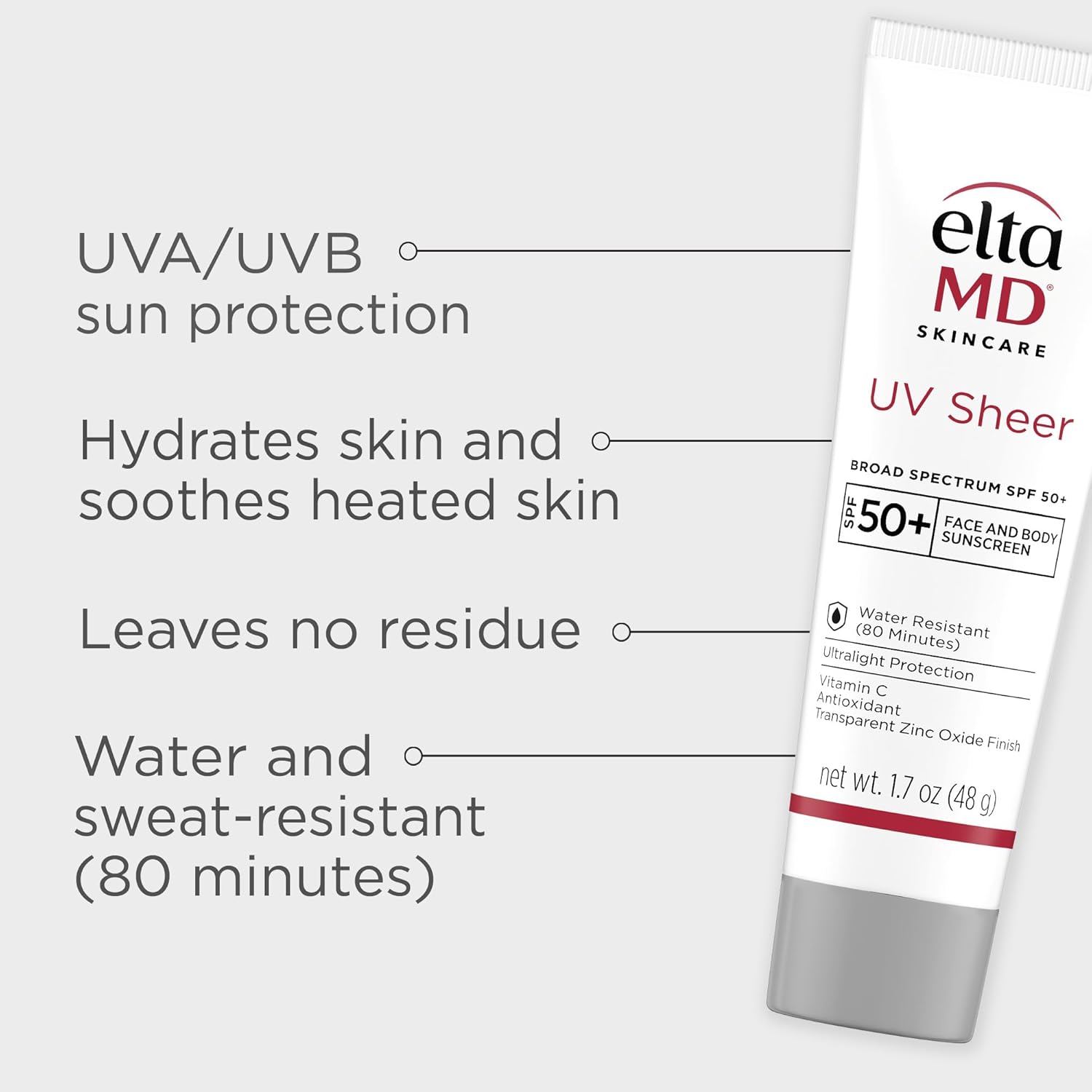EltaMD UV Sheer Face and Body Sunscreen with Zinc Oxide, SPF 50+, 1.7 oz
