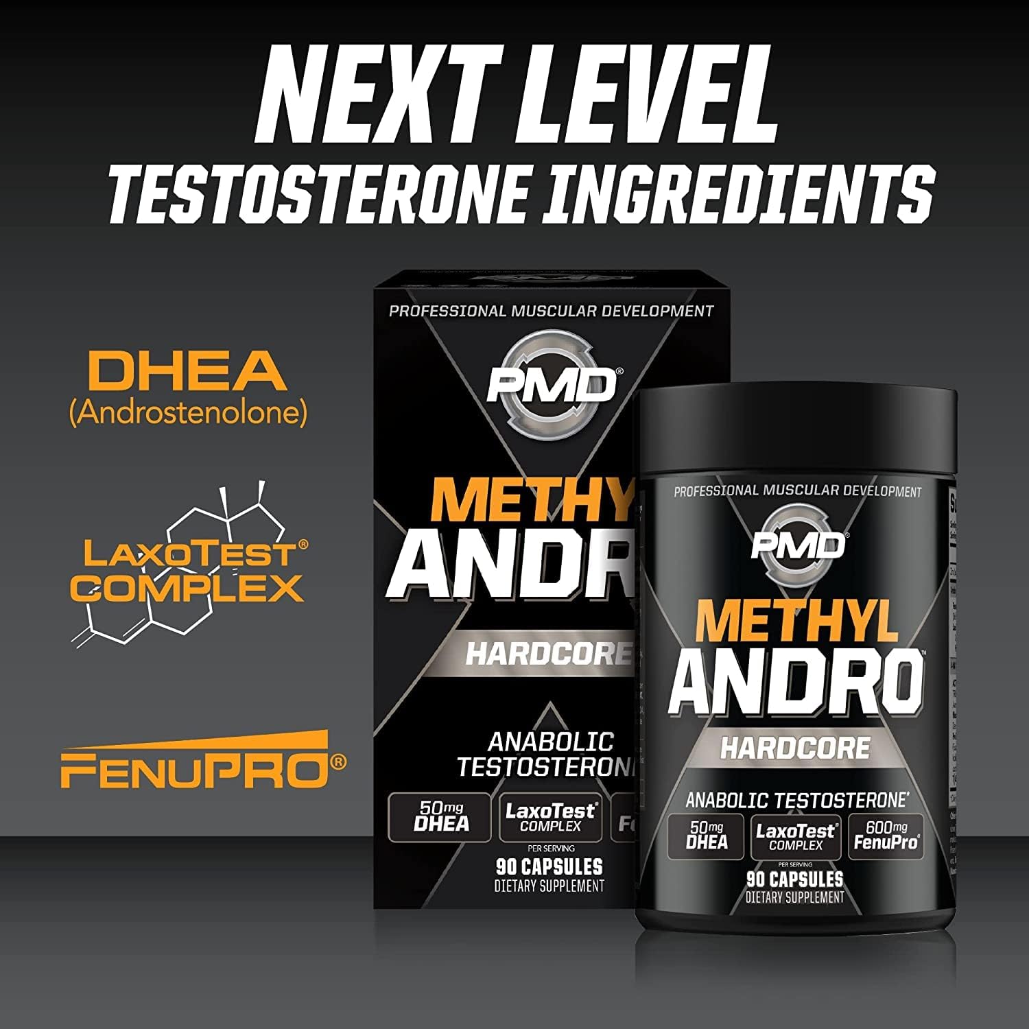 PMD Methyl Andro Hardcore Testosterone Support - 90 Capsules | DHEA and FenuPro, Lean Muscle and Strength Gains Support