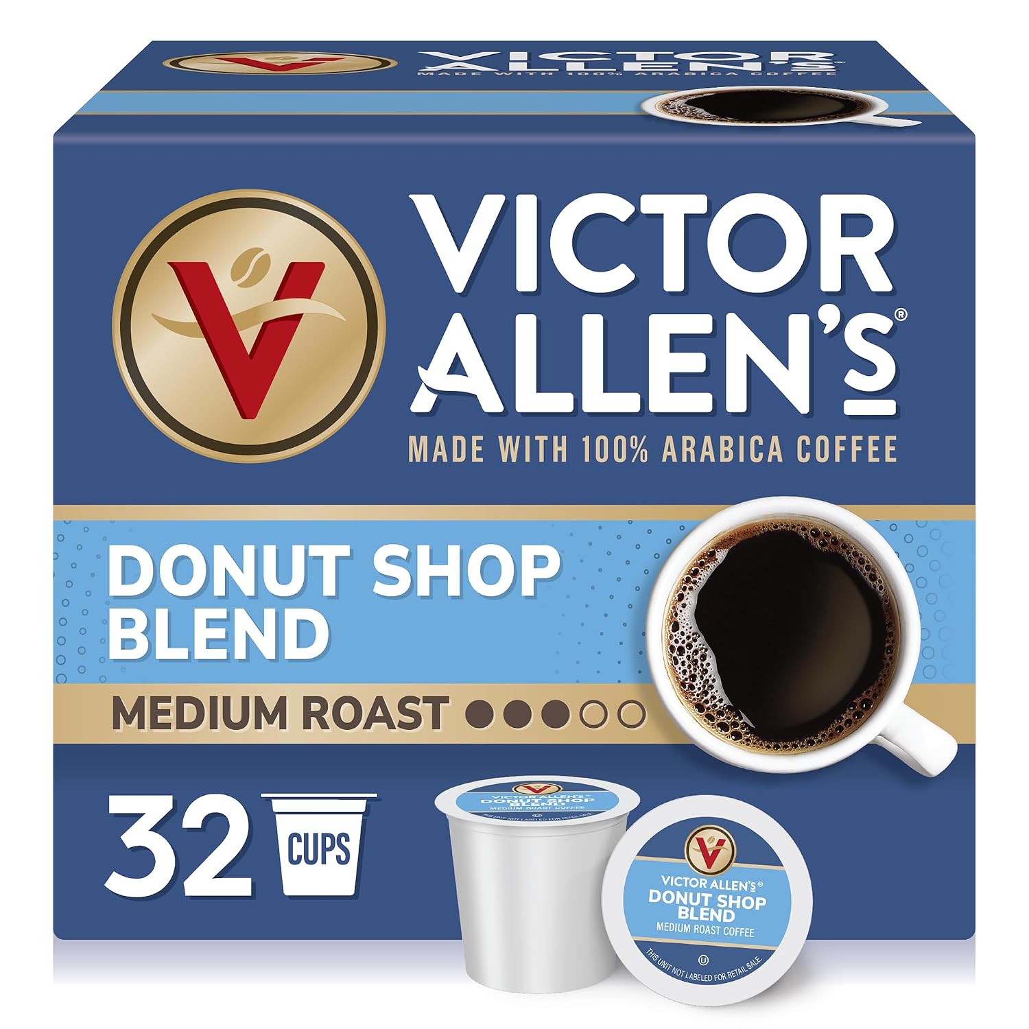 Victor Allen's Coffee Donut Shop Blend, Medium Roast, 80 Count, Single Serve Coffee Pods for Keurig K-Cup Brewers | 100% Arabica beans, Compatible with all K-Cup brewers, Kosher-OU (Pareve), 90-150mg caffeine per serving
