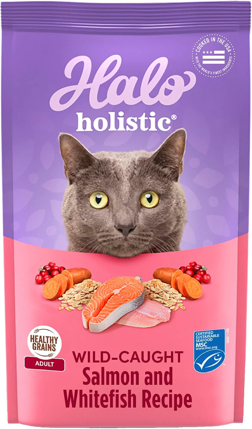 Halo Natural Dry Cat Food, Wild Salmon & Whitefish Recipe, 3-Pound Bag