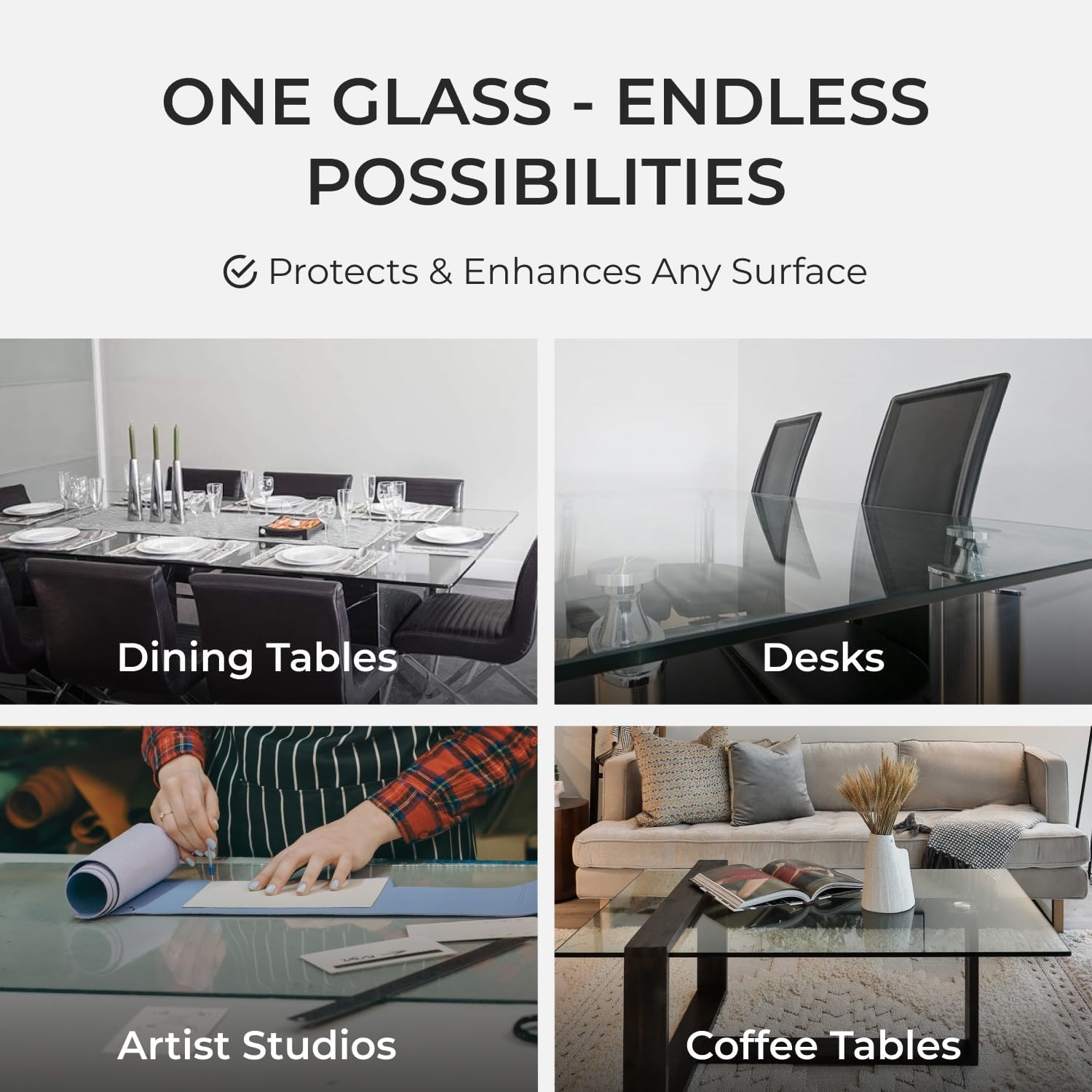 Tempered Glass Table Top Rectangle - 1/2 Inch Thick Heavy Duty for Dining Coffee Tables Desks - Flat Polish Edge Safe Corners - 24" X 48"