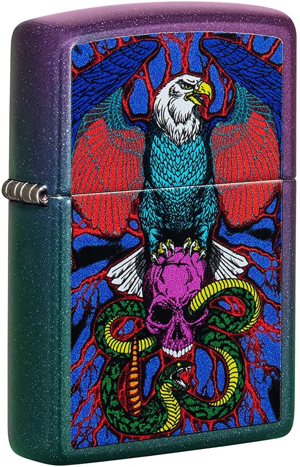 Zippo Eagles Dare Pocket Lighter - Refillable Flip-Top Windproof Lighters - Fierce Soaring Eagle Patriotic Design Pocket Lighters - Luxury Metal Lighter Made in USA