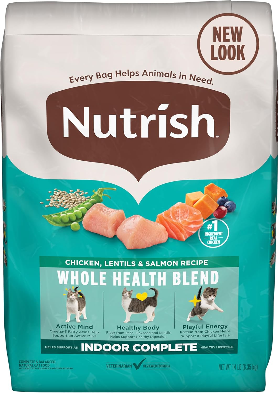 Nutrish Indoor Complete Dry Cat Food, 3 lb. Bag (Rachael Ray) | Chicken, Lentils & Salmon Recipe, Crafted for Adult Indoor Cats, Veterinarian Reviewed Formula