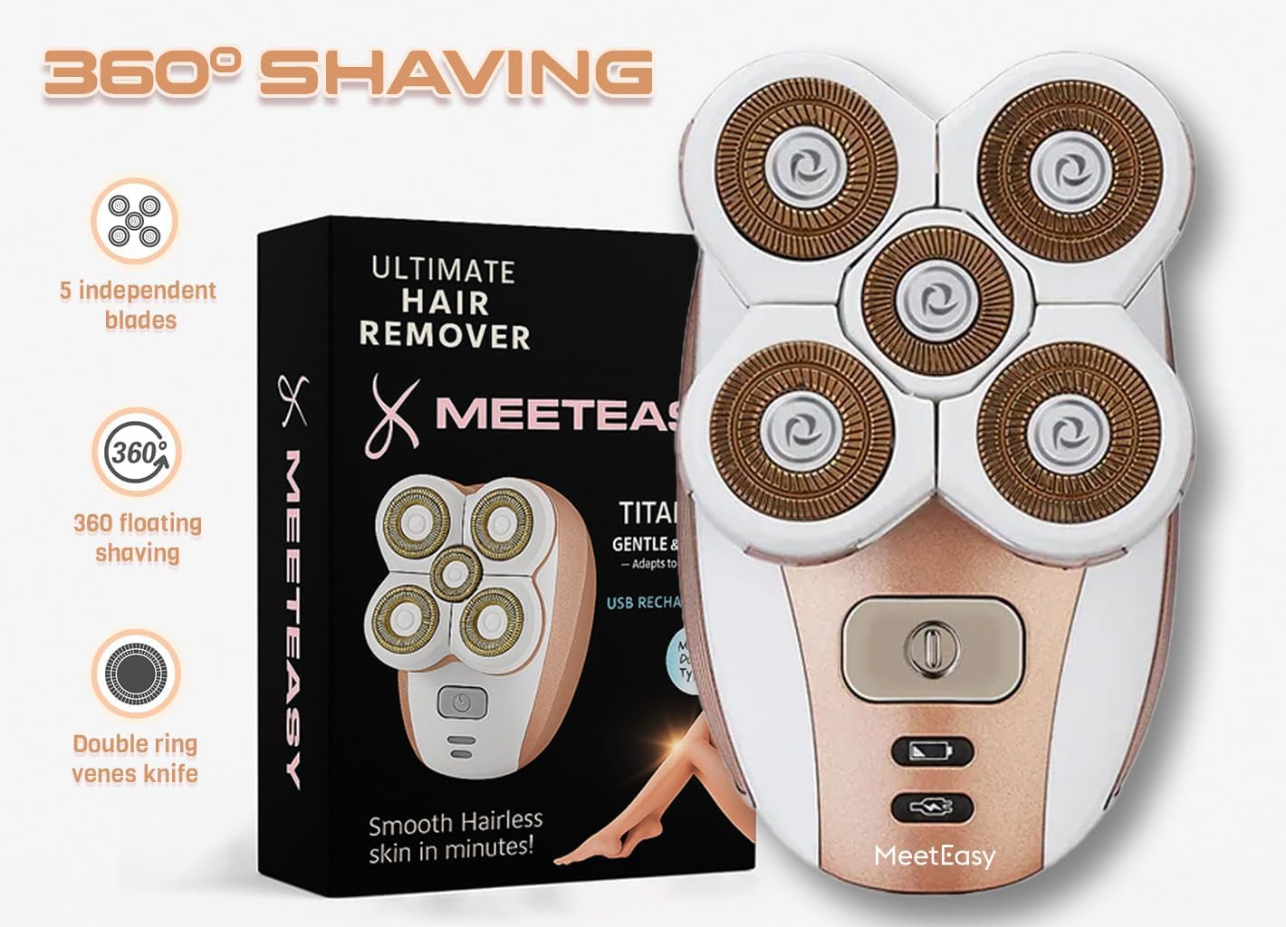 Electric Leg Shaver for Women, Painless Rechargeable Lady Razor