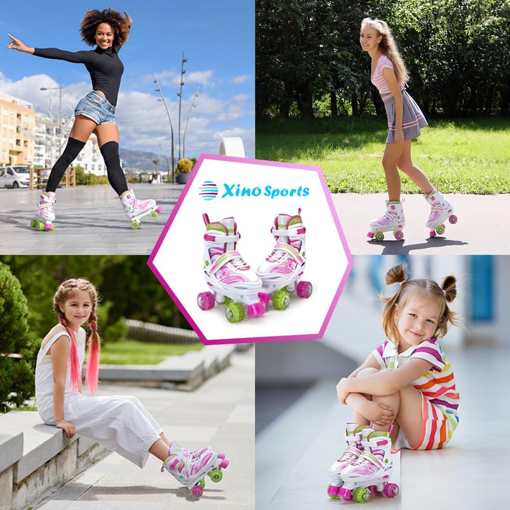 XinoSports Kids Adjustable Roller Skates for Girls & Boys with Light Up Wheels (Ages 5-20) – Roller Skates with Illuminating Wheels