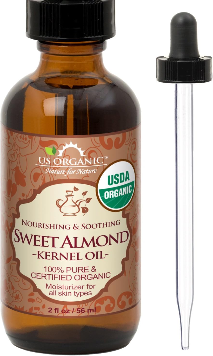 US Organic Moroccan Argan Oil, USDA Certified Organic,100% Pure & Natural, Cold Pressed Virgin, Unrefined, 2 Oz in Amber Glass Bottle, for Hair treatment, Skin, Nail, Cuticle, Sourced from Morocco.
