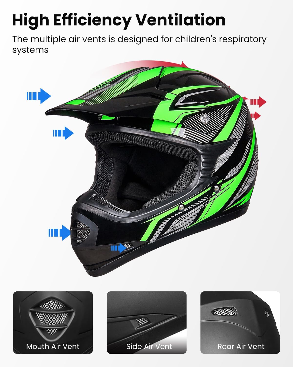 ILM Youth Kids ATV Motocross Helmet Goggles Sports Gloves Dirt Bike Motorcycle Off Road DOT Approved B07 (Youth-L, Matte Black)