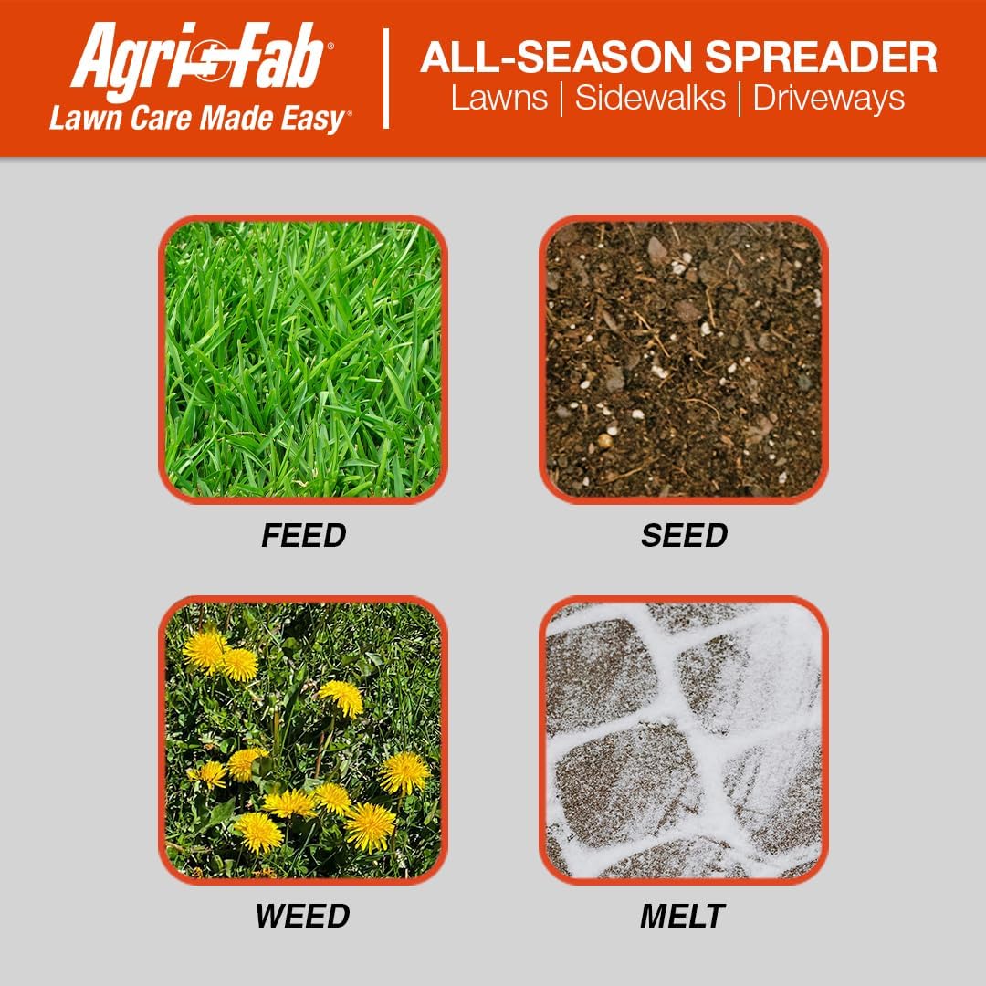 Agri-Fab Push Lawn and Garden Broadcast Spreader for Seed and Fertilizer, 50 lb Capacity Walk-Behind Spreader with Cable Flow Control