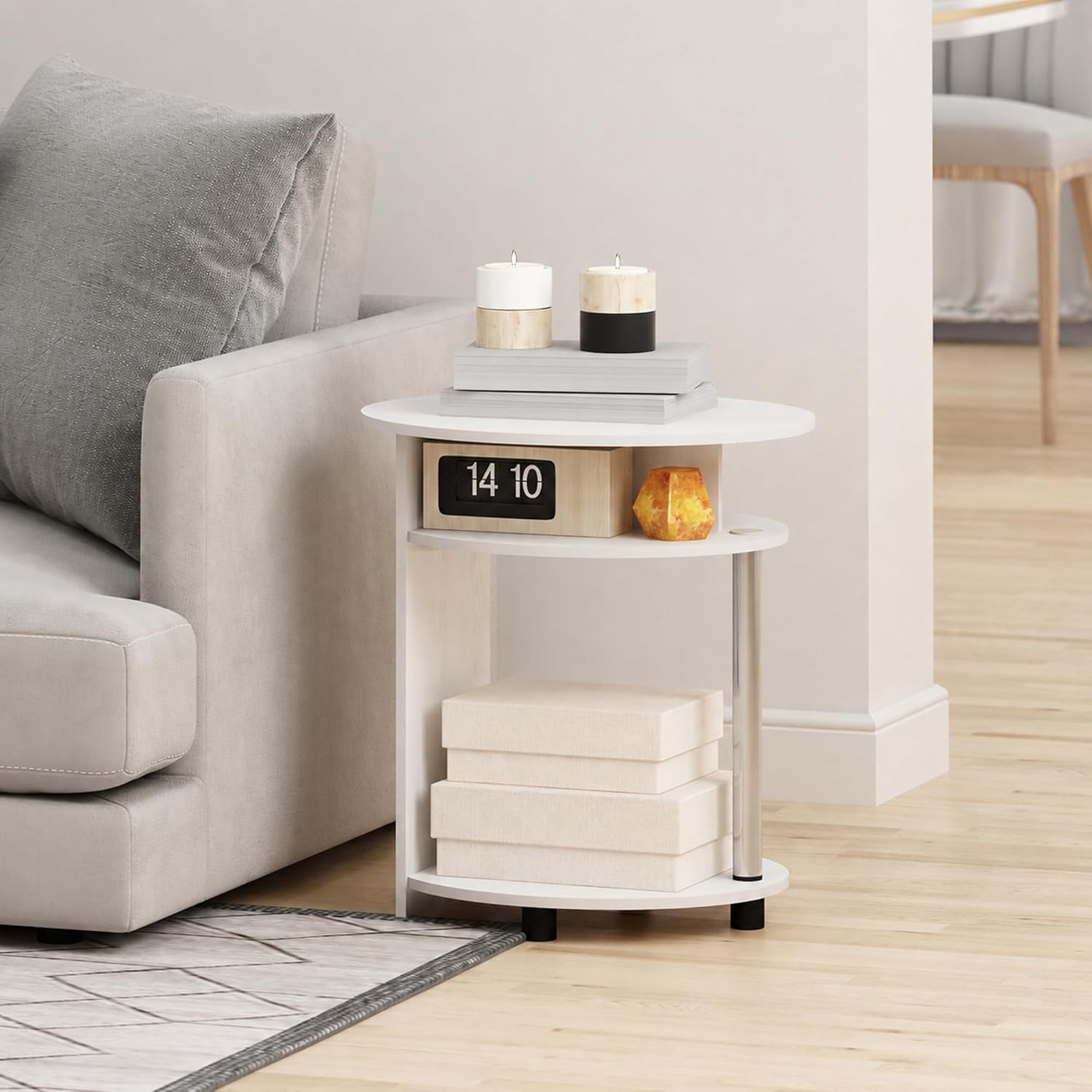Furinno SIMPLE DESIGN Side Table, 2-Tier Modern End Table with Soft Edges, Open Shelves Night Stand, Bedside Table, for Living Room, Bedroom, French Oak