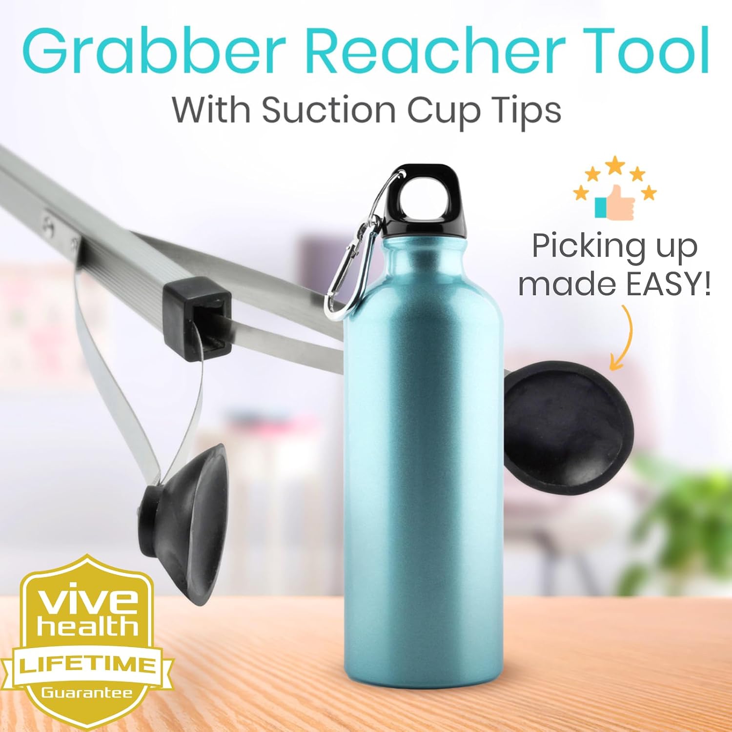 Vive Suction Cup Grabber Reacher 32" - Elderly Grab It Reaching Pickup Tool | Heavy Duty for Seniors - Trash, Sticks, Litter Picker Upper - Extra Long Reach Handle & Handy Extension Arm Claw