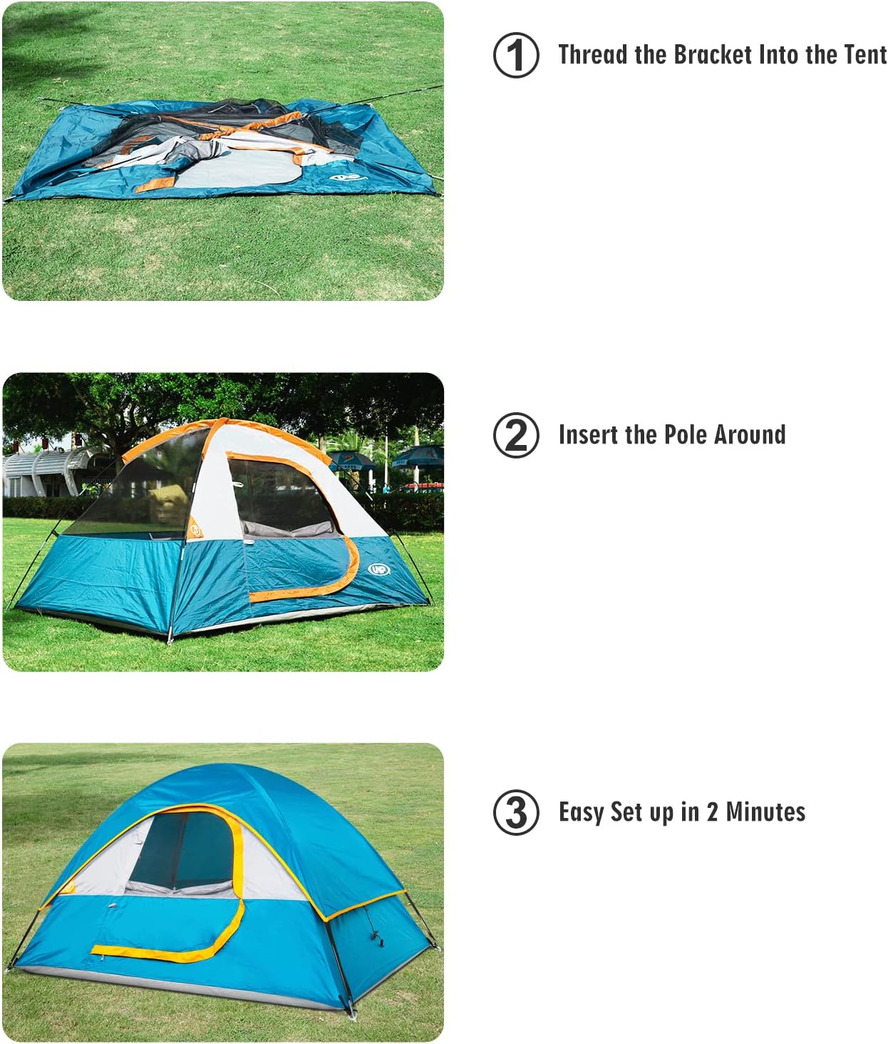 Camping Tent 2-4 Person, Waterproof Windproof Tent with Rainfly Easy Set up-Portable Dome Tents for Camping…