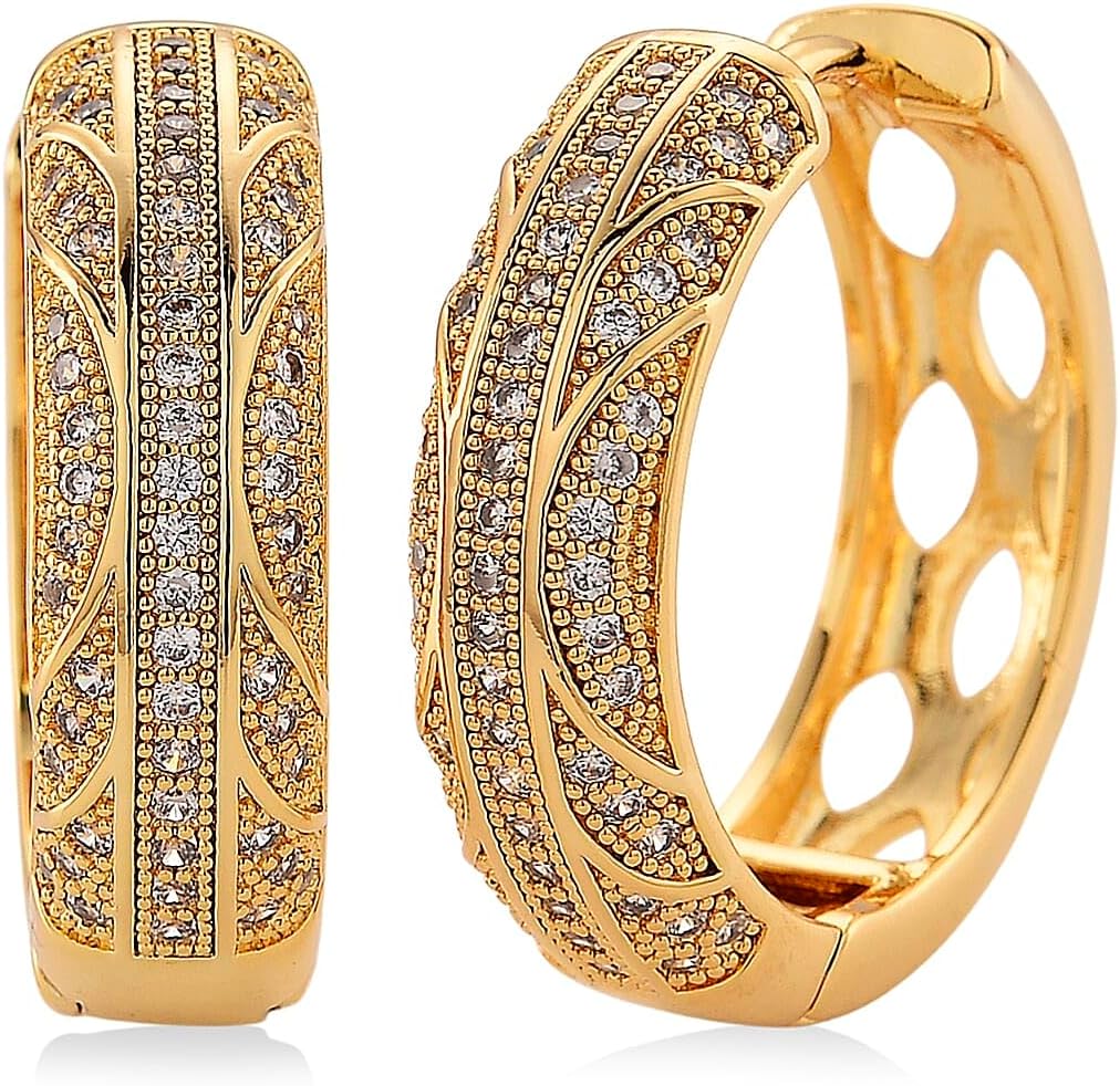 Cubic Zirconia Hoop Earrings in Goldtone