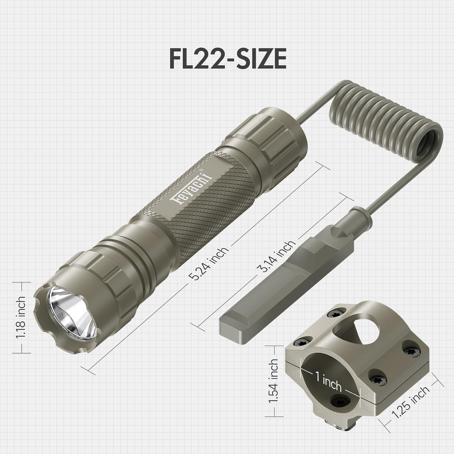 Feyachi FL22 Tactical Flashlight 1200 Lumens LED Light M Lock Rail Mount Ar Flashlight with Pressure Switch