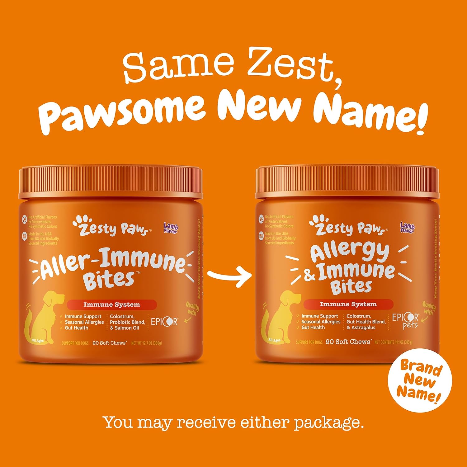 Zesty Paws Allergy Immune Bites - Dog Allergy Chews, Dog Probiotics for Itchy Skin and Ears, Lamb, 90ct