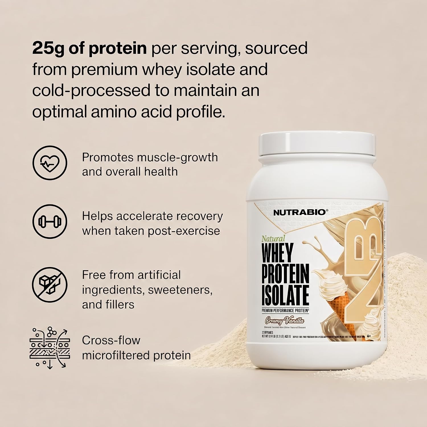 NutraBio Natural Whey Protein Isolate Protein Powder, 25g Protein with Complete Amino Acid Profile, Non-GMO, Soy & Gluten Free, Low Carb, Low Calorie - 20 Servings- Chocolate