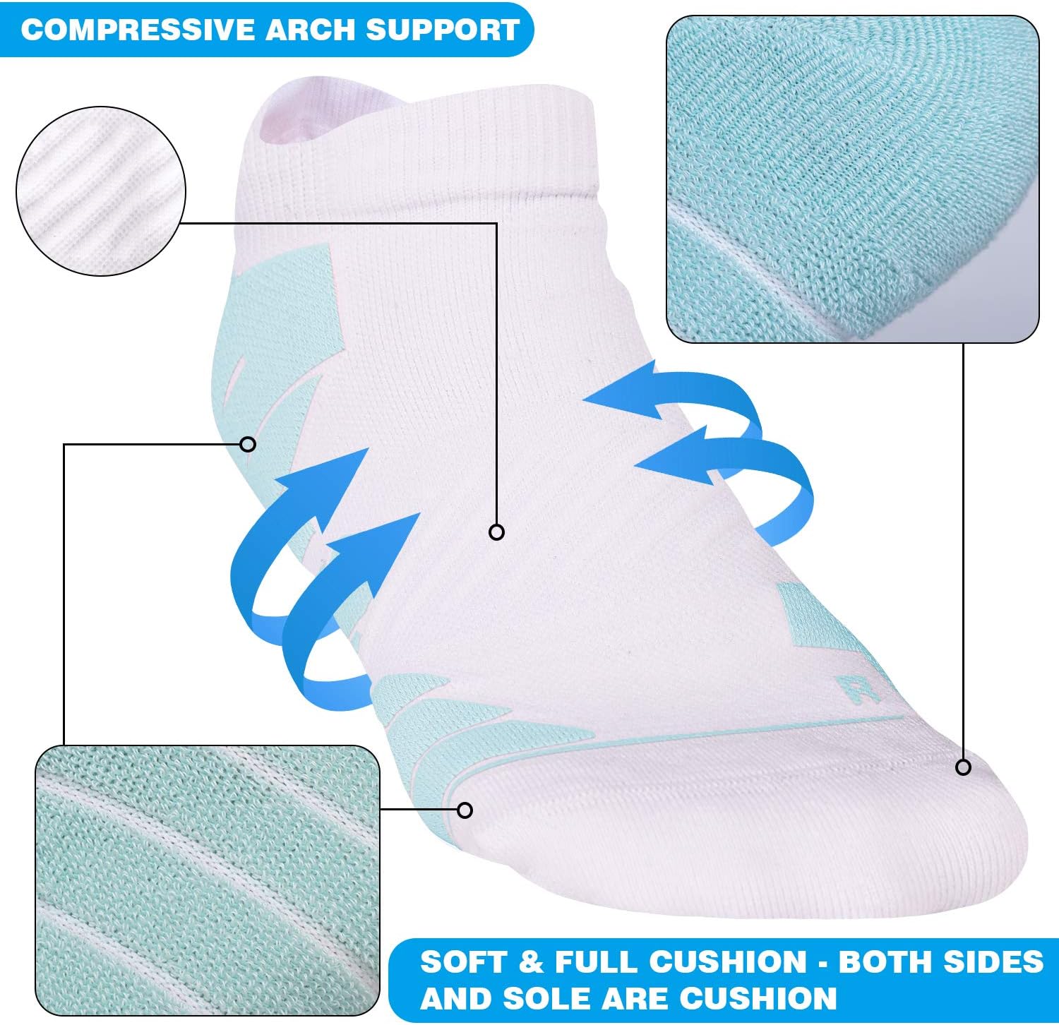 Hylaea Unisex Coolmax No Show Athletic Running Socks, Cushioned No Blisters