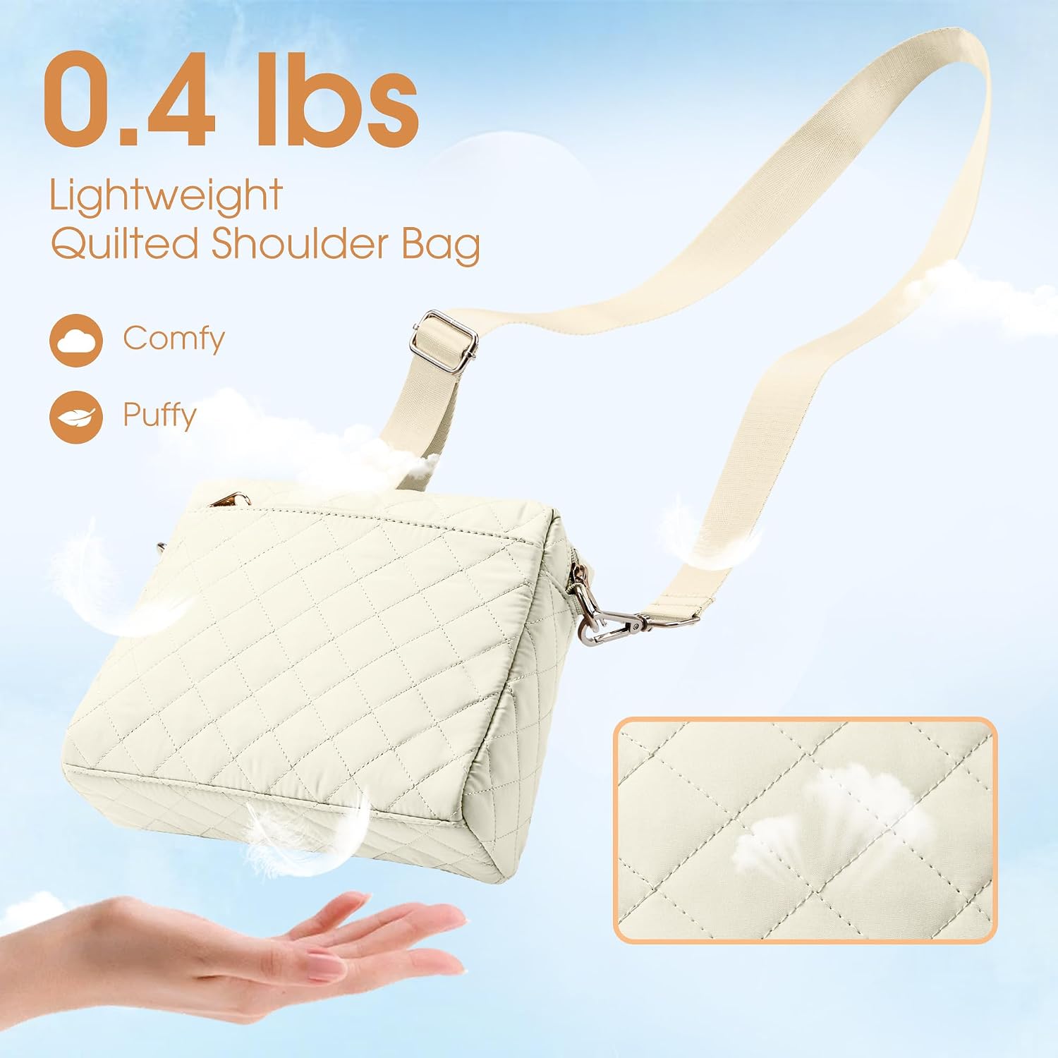 KALIDI Mini Quilted Crossbody Bag for Women Ladies Puffer Cross Body Purse | Nylon Lightweight Women's Shoulder Handbag with Wide Strap for Travel Vacation Casual Everyday Errands