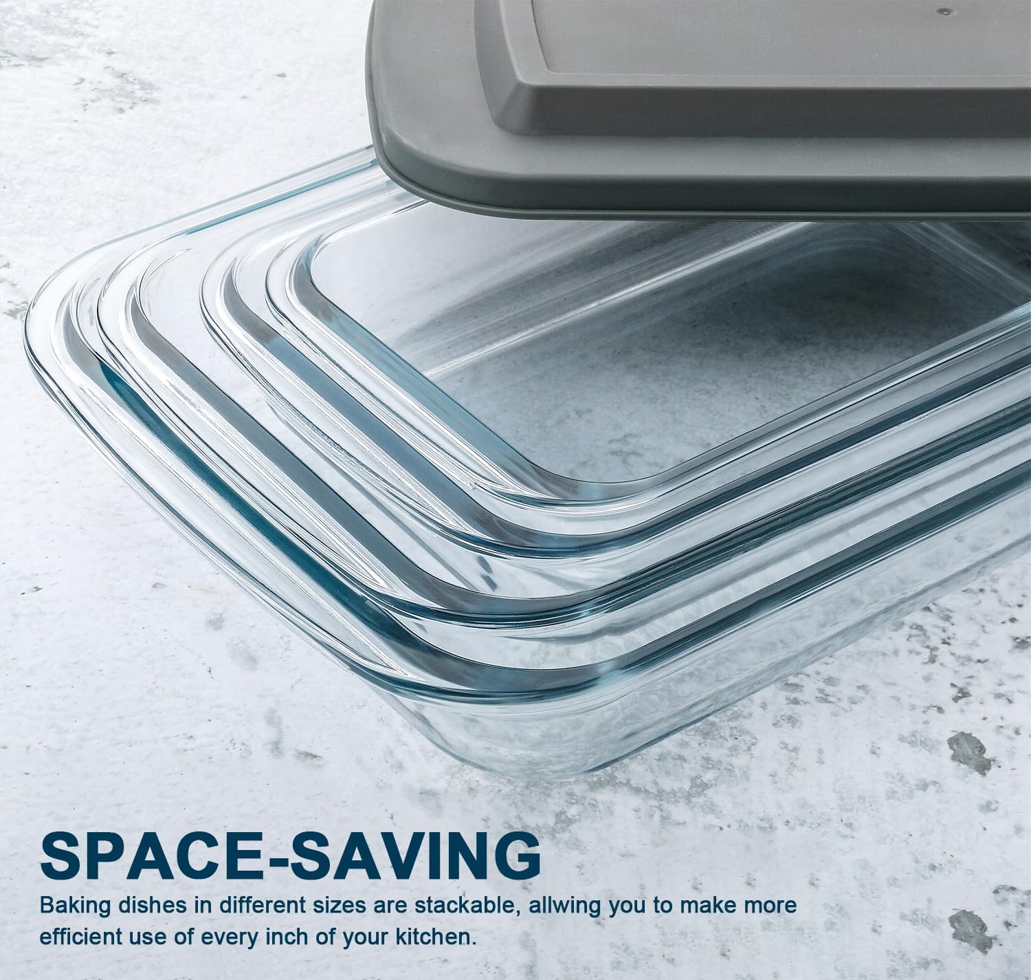 M MCIRCO 8 Piece Deep Glass Baking Dish with Lids, BPA free,Gray