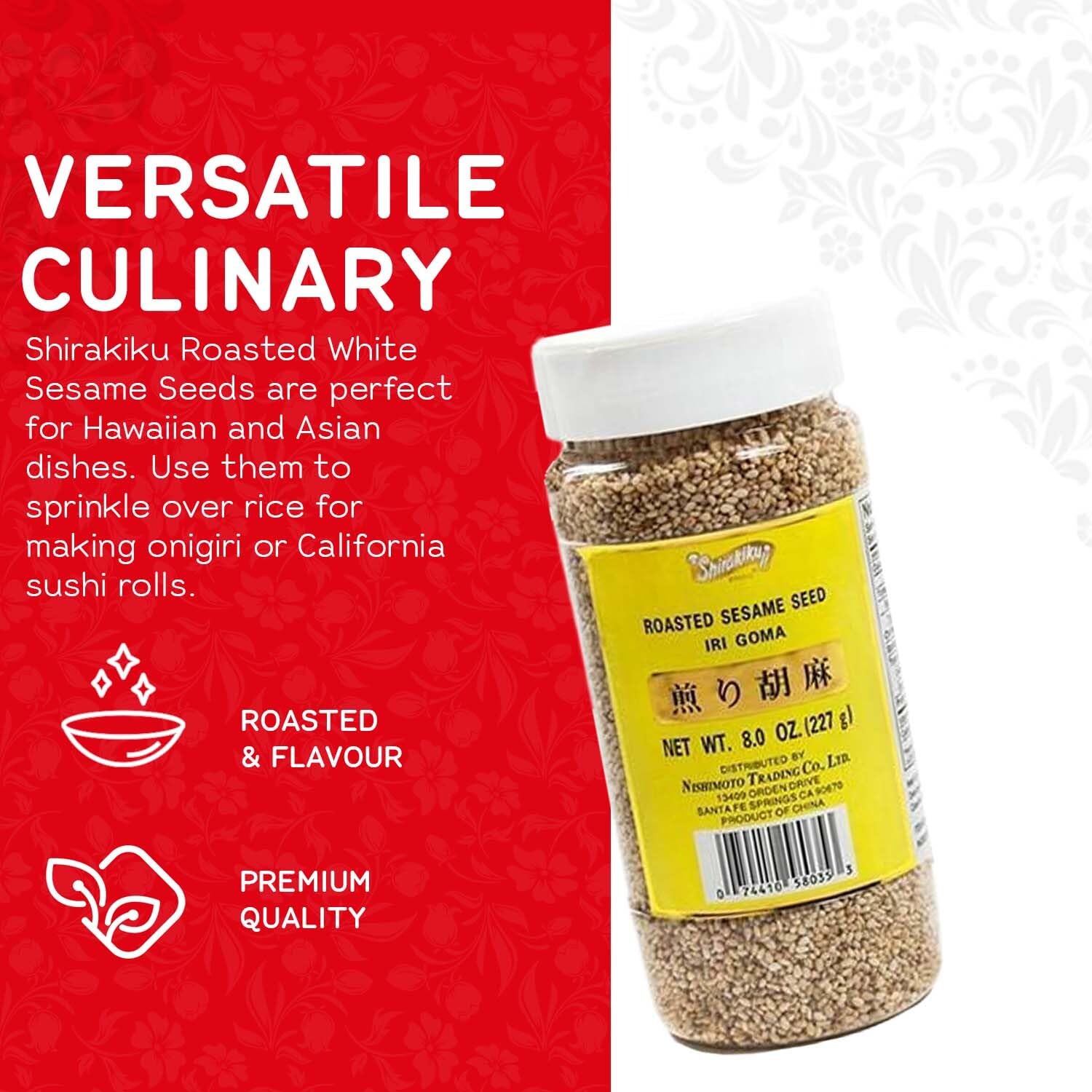 Shirakiku Roasted Sesame Seeds (IRI GOMA) | Perfect for Salad, Sushi, and Noodles Topping | Toasted Sesame Seeds with an Enticing Aroma, Flavor