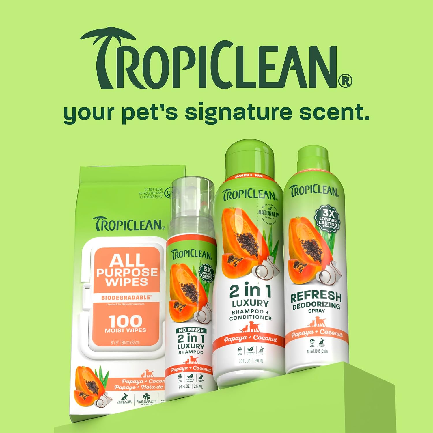 TropiClean No Rinse Waterless Dog Shampoo, Papaya & Coconut Scent, 7.4oz