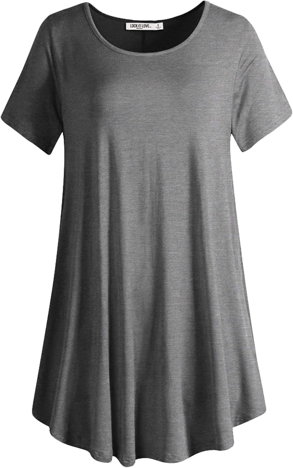 Lock and Love Women Solid Short Sleeve/Sleeveless Tunic for Leggings Swing Tunic Flare Tank Tops S-5XL Plus Size Made in USA