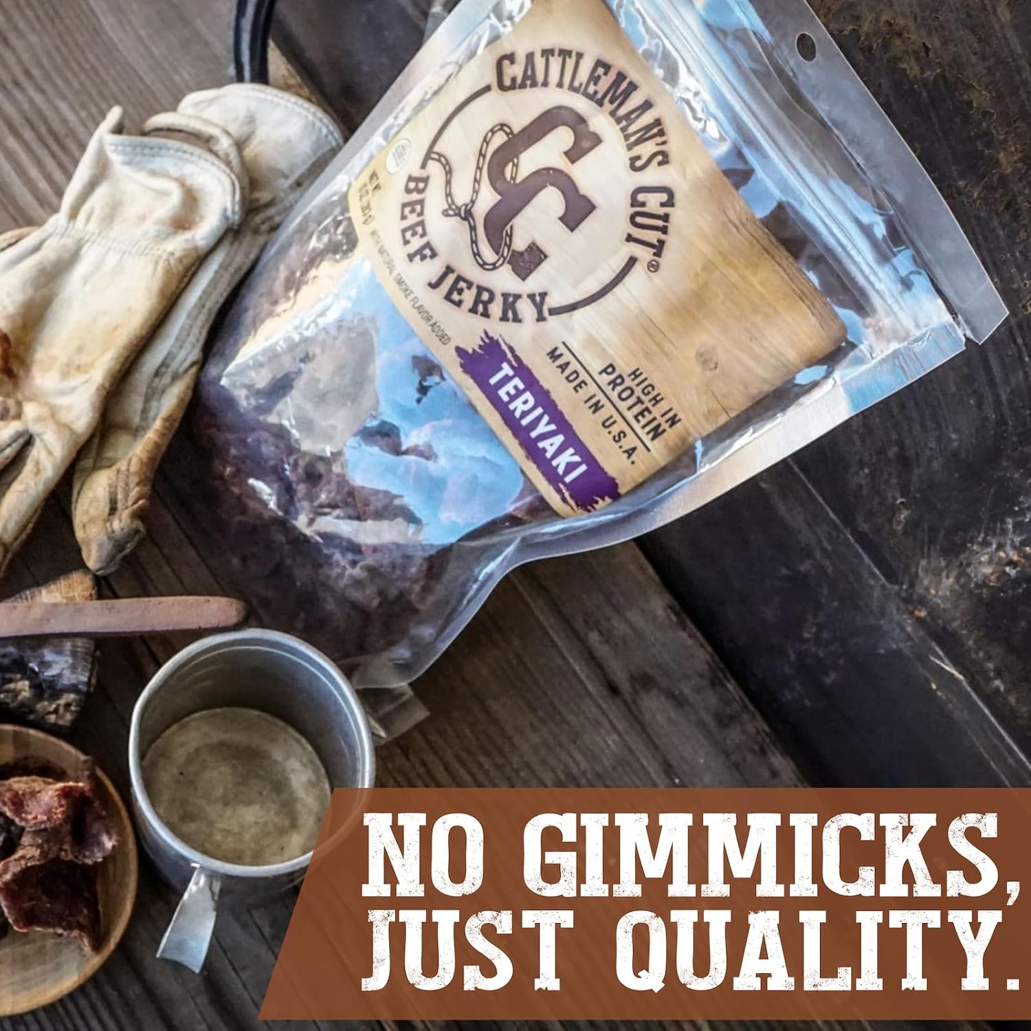 Cattleman's Cut Original Beef Jerky, Premium Marinated Steak High Protein Meat Snacks, Keto Friendly, Gluten Free, Carnivore Travel Snack, Resealable Bag, 10 Ounces