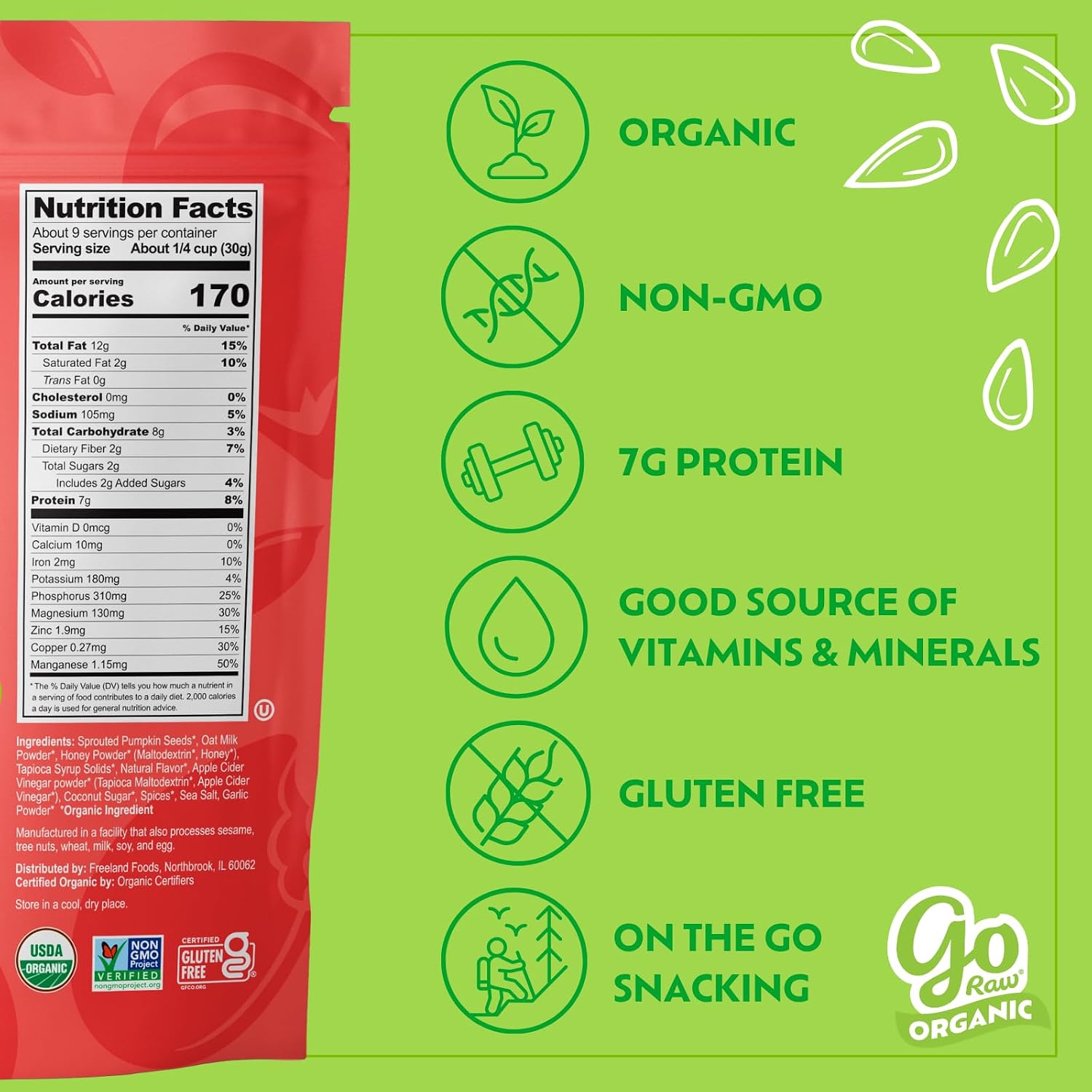 Go Raw Organic Sprouted Pumpkin Seeds - Sea Salted Pepita Snack | Keto, Non-GMO, Vegan, Gluten-Free, Kosher, Paleo, Protein-Packed Superfood, Healthy Vegan Snack for Adults and Kids, 14oz Bag