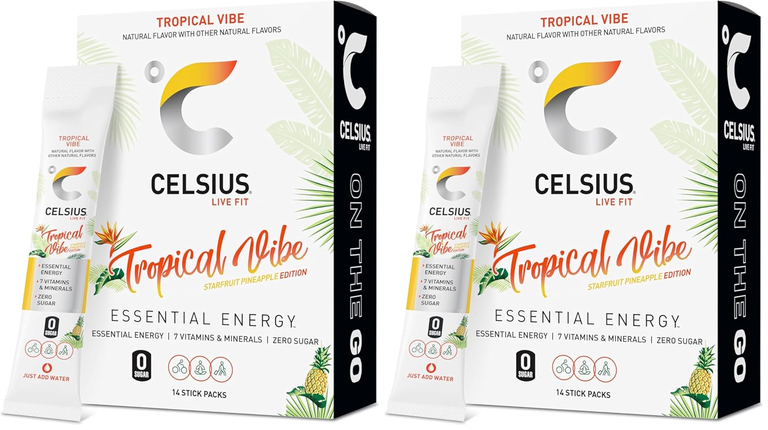 CELSIUS On-The-Go Powder Stick Packs, Zero Sugar (14 Sticks per Pack)