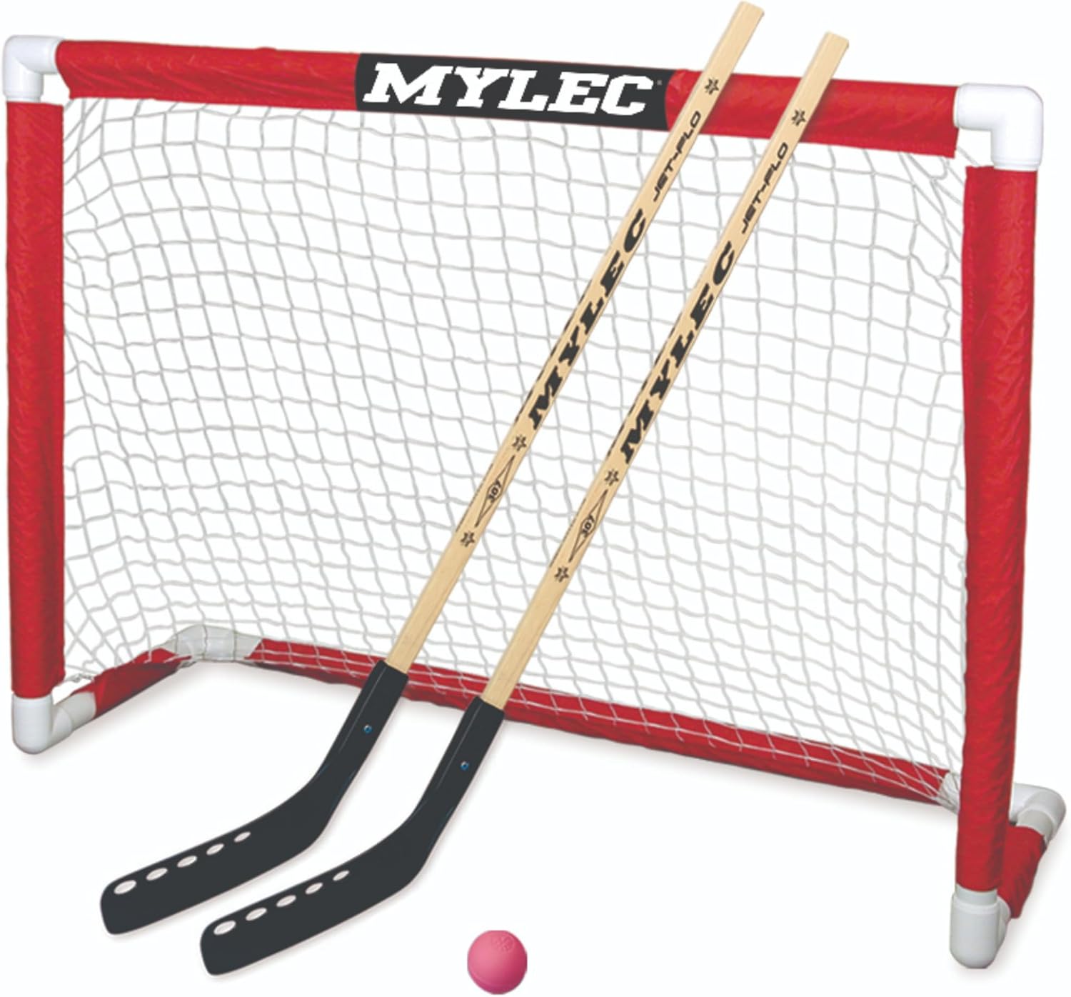 MyLec Deluxe Hockey Set, with 1 Hockey Goal, 2 43" Hockey Sticks & 1 Soft Ball, Sleeve Netting System, PVC Tubing Net, Lighweight & Durable