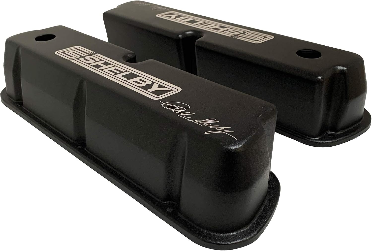 Compatible with Ford 289, 302, 347, 351 Windsor Tall Carroll Shelby Signature Black Valve Covers