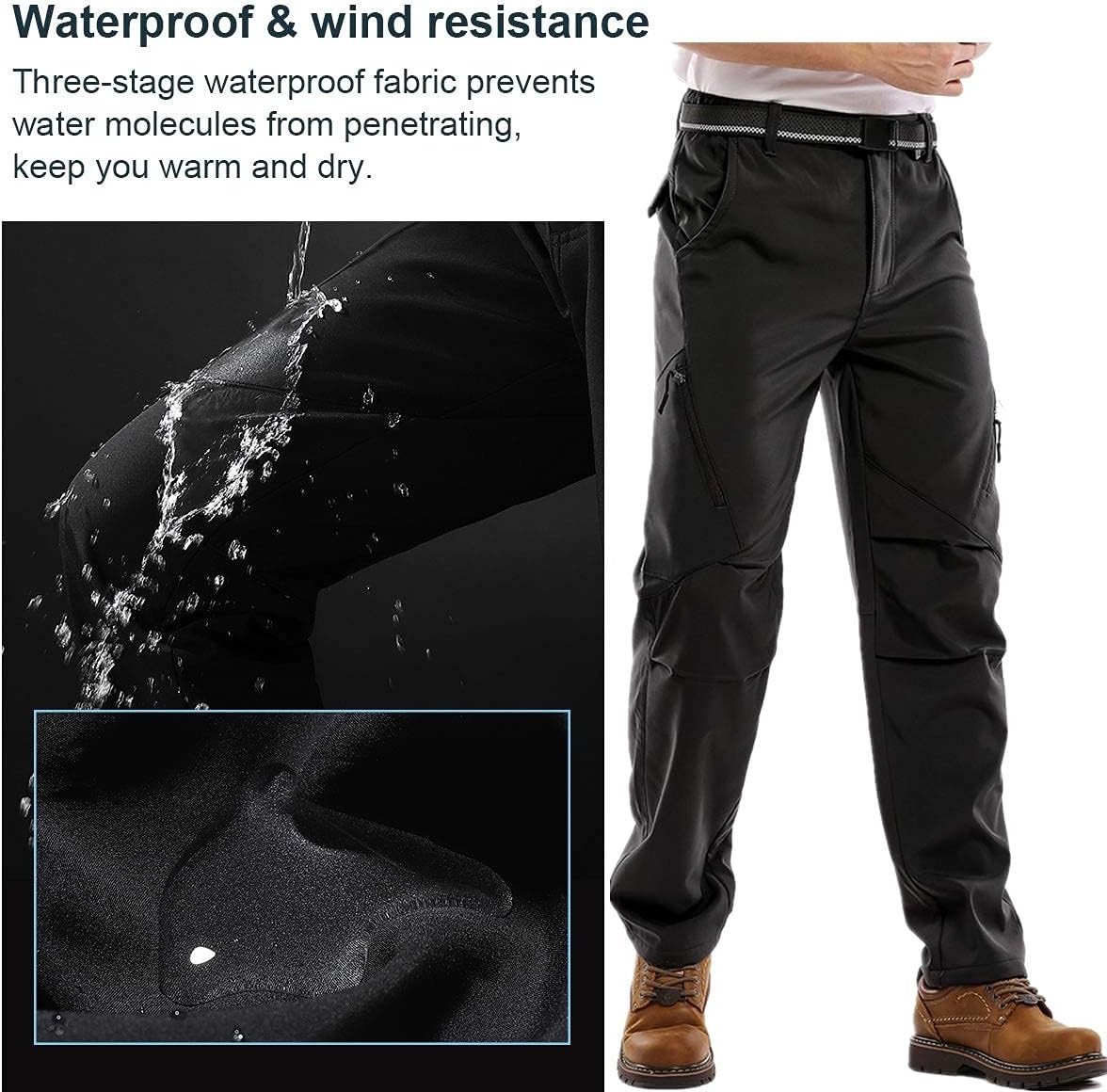 Men's Waterproof Pants Fleece Lined Insulated Winter Hiking Ski Snow Pants