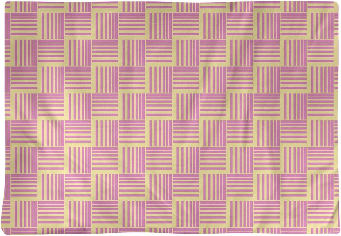 Dana Strider Two Color Basketweave Stripes Table Placemat, 18 x 14, Yellow & Pink