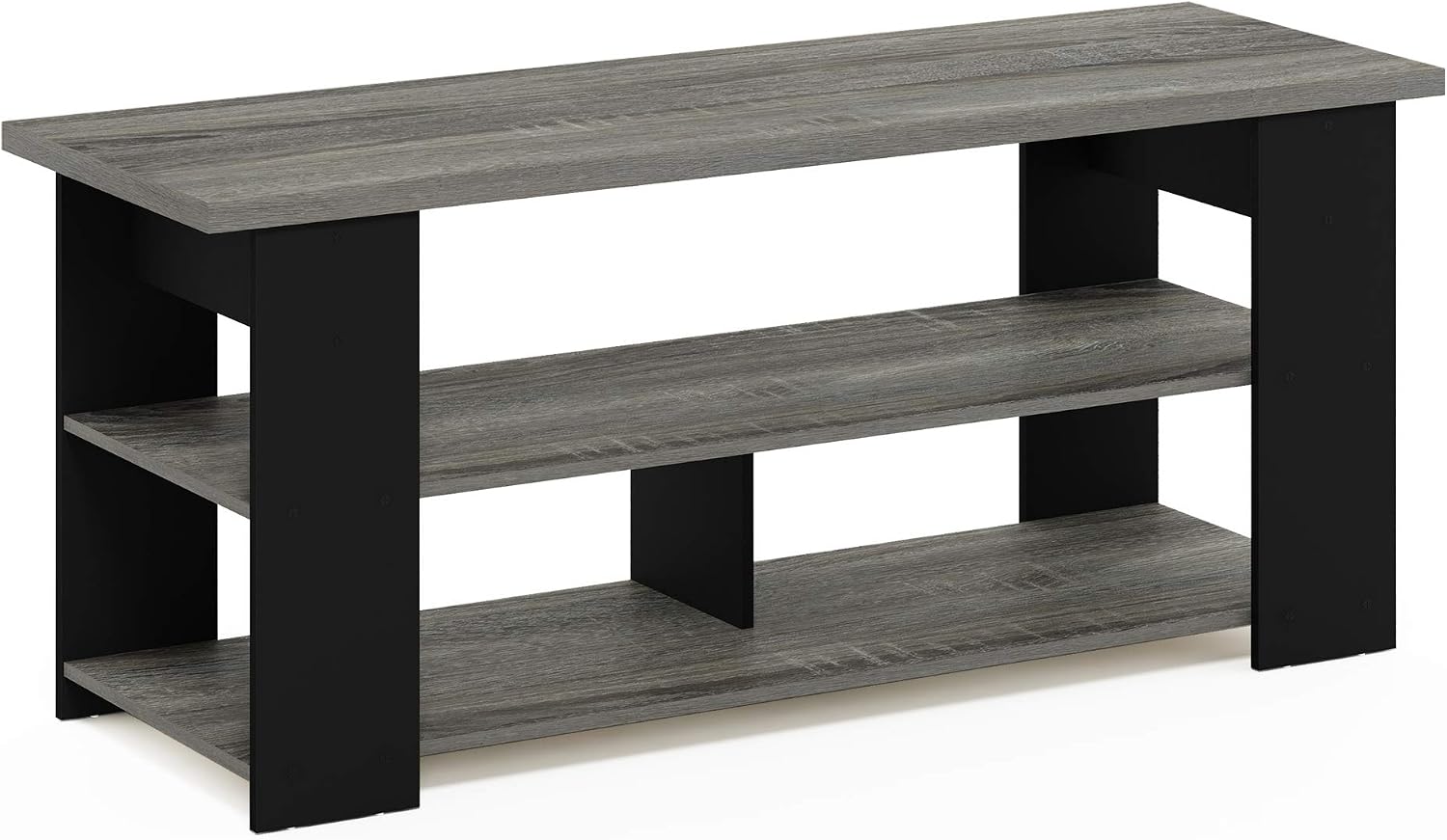 Furinno Nelly TV Stand, 3-Tier Entertainment Center with Open Shelves Storage, TV Console for TV up to 55 Inch, Soft Edges, for Living Room, Bedroom, Black