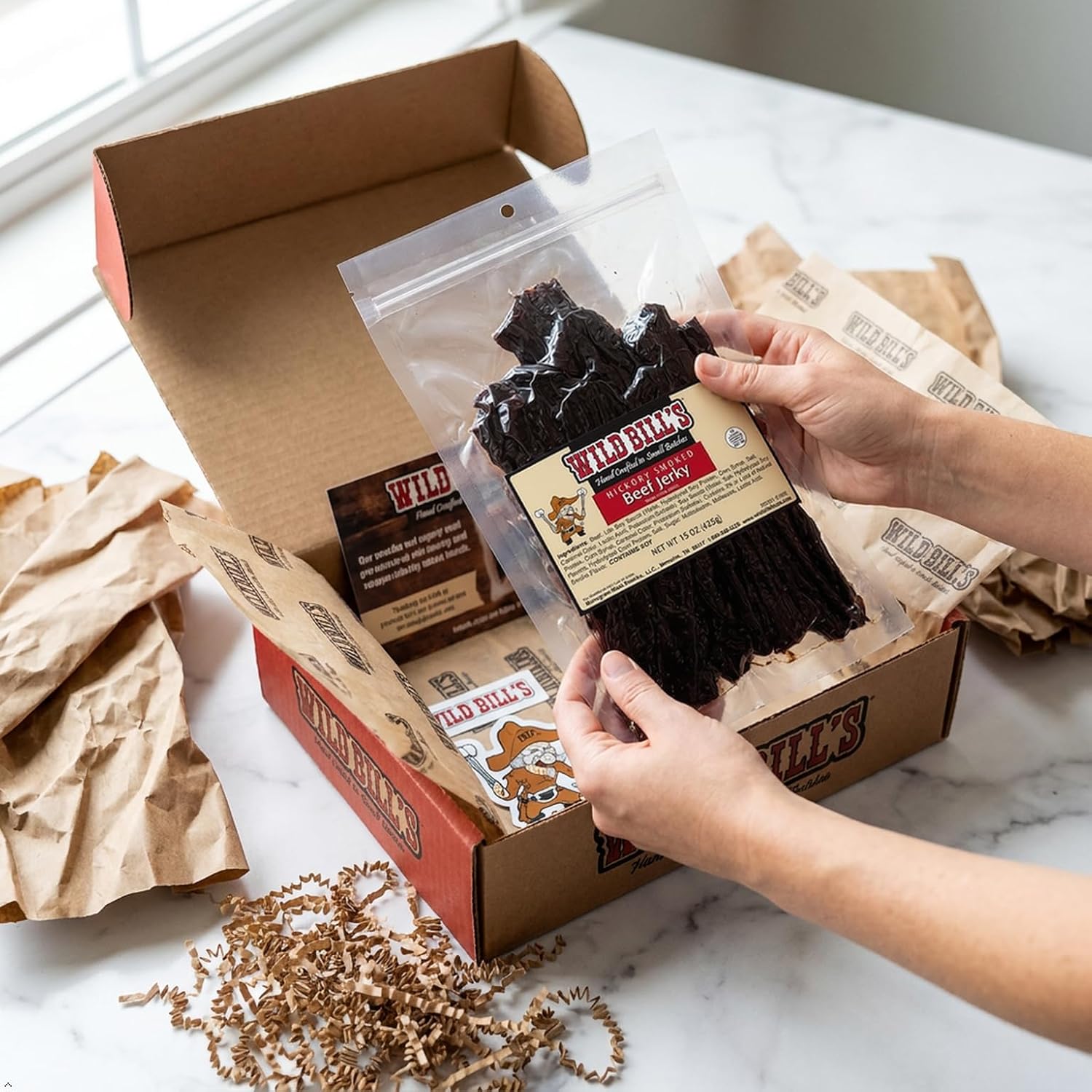 Wild Bill's Hickory Smoked Beef Jerky Strips, 30 Ct, 15 Oz | Keto, Low-Carb And High-Protein, Made In The USA, USDA Inspected, Marinated In Soy Sauce, Garlic, Black Pepper, Chewy Texture