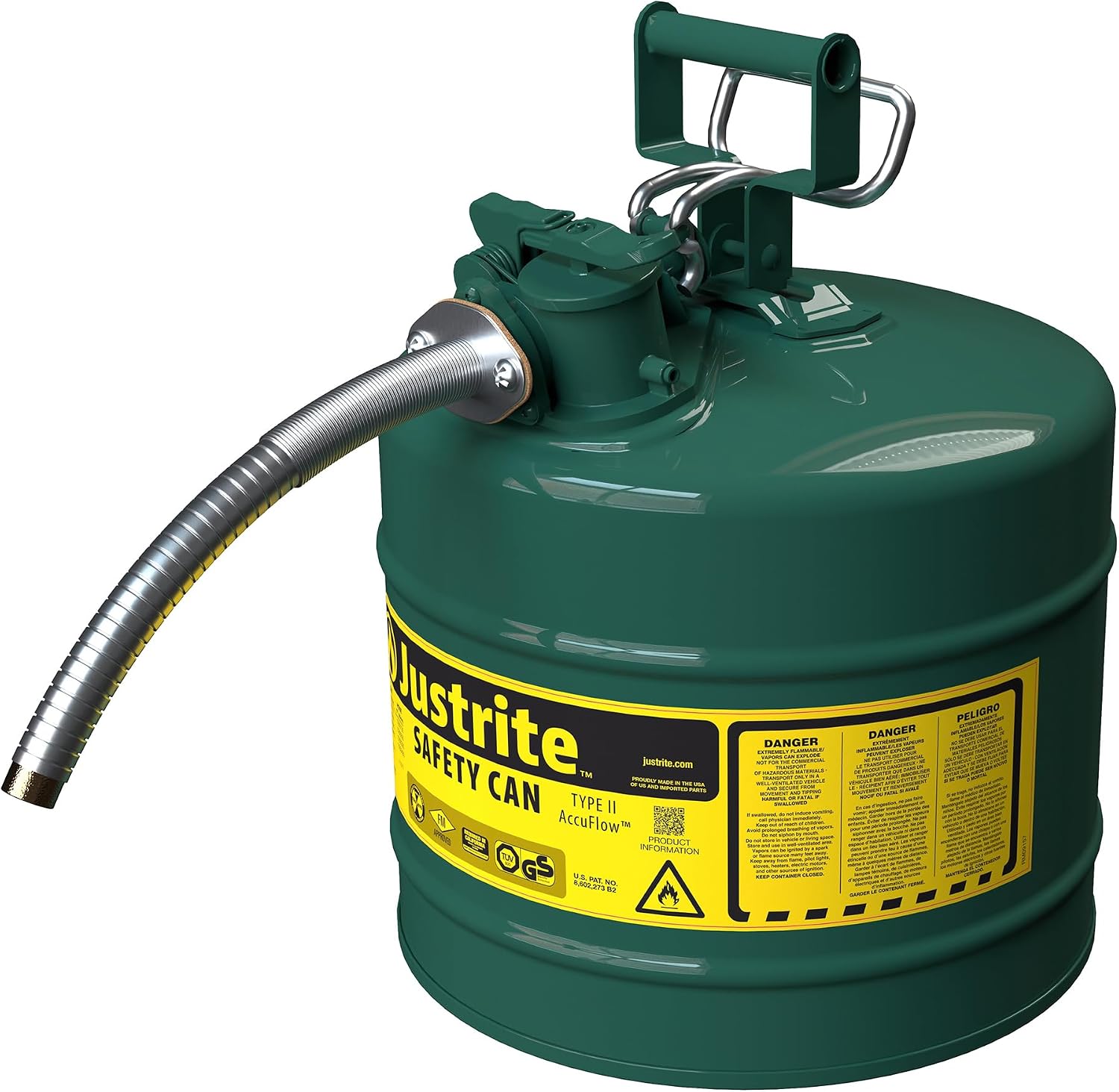 Justrite Type II Green Safety Can for Oil, Galvanized Steel, FM Approved