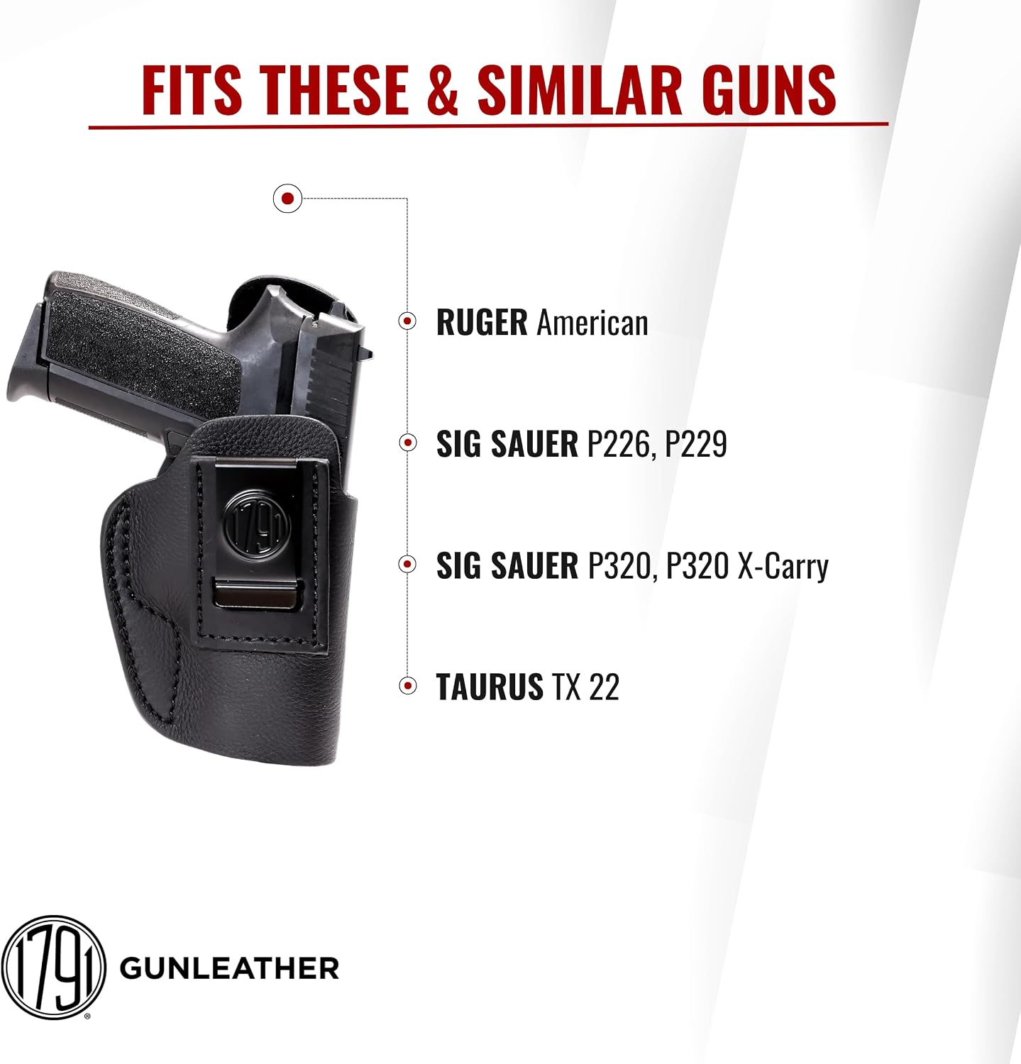 1791 Gunleather IWB Holster Fits H&K VP9SK, P2000, 45c, Sig P320c, P229c | Right-handed soft leather holster also fits H&K 45c, USPc, P30, CZ P10C, FN 509, Glock 45, Sig M18, M11-A1, Walther PDP