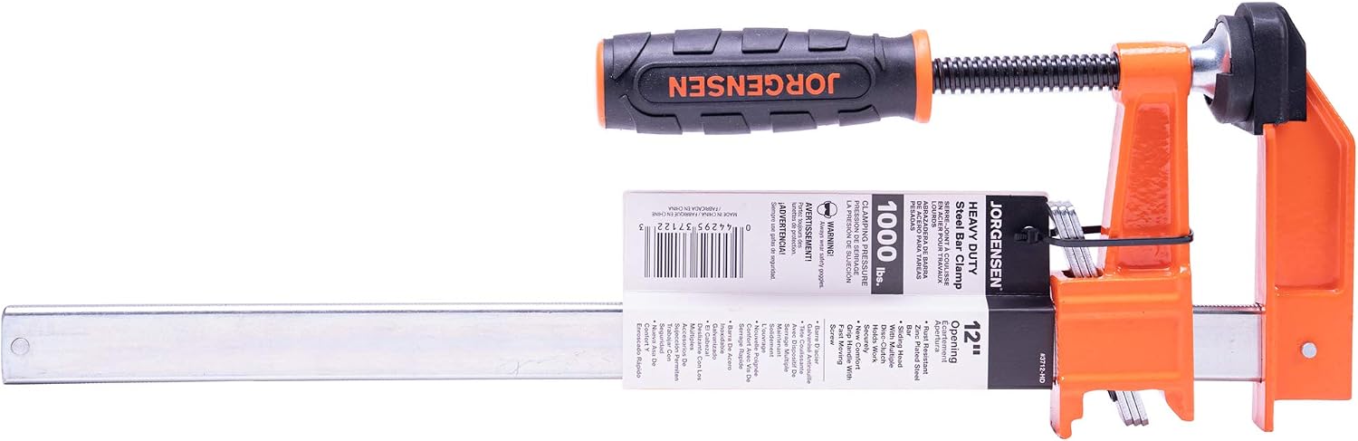 Pony Jorgensen 3712-HD 12-Inch Heavy-Duty Steel Bar Clamp, Orange | 3-Inch Reach Orange Clamp, Non-Marring Pads, Multiple-Disc Clutch