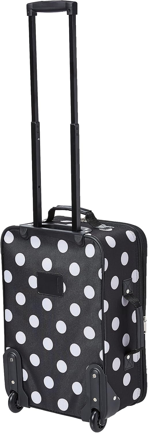 Rockland Fashion Softside Upright Luggage Set,Expandable, Telescopic Handle, Wheel, Black Dot, 2-Piece (14/19)