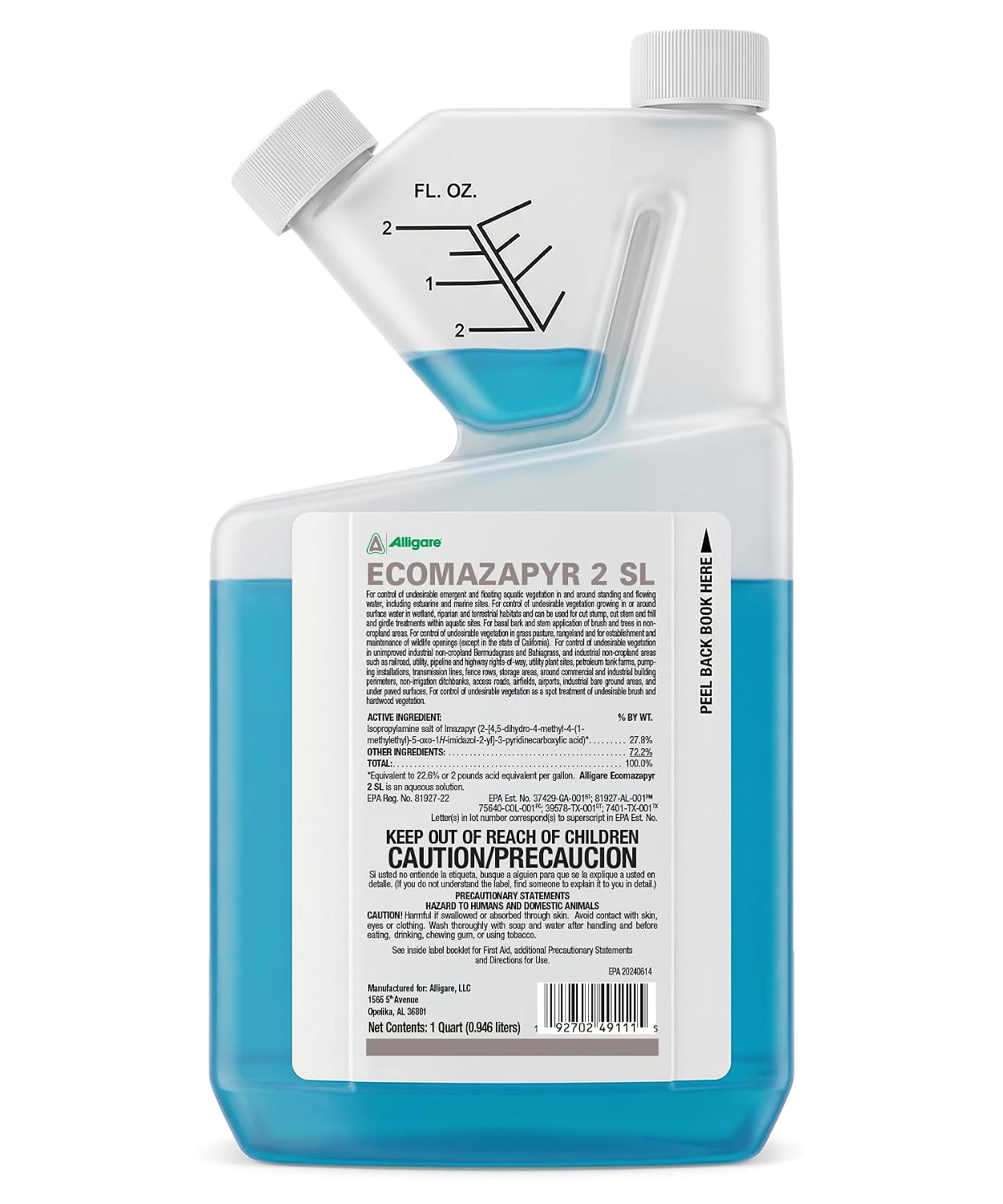 Alligare Ecomazapyr 2 SL Herbicide - Broad-Spectrum Brush & Weed Killer for Aquatic & Terrestrial Areas - Grass and Weed Killer for Trees, Brush, Emergent Aquatic Vegetation - 27.8% Imazapyr, 1 Quart