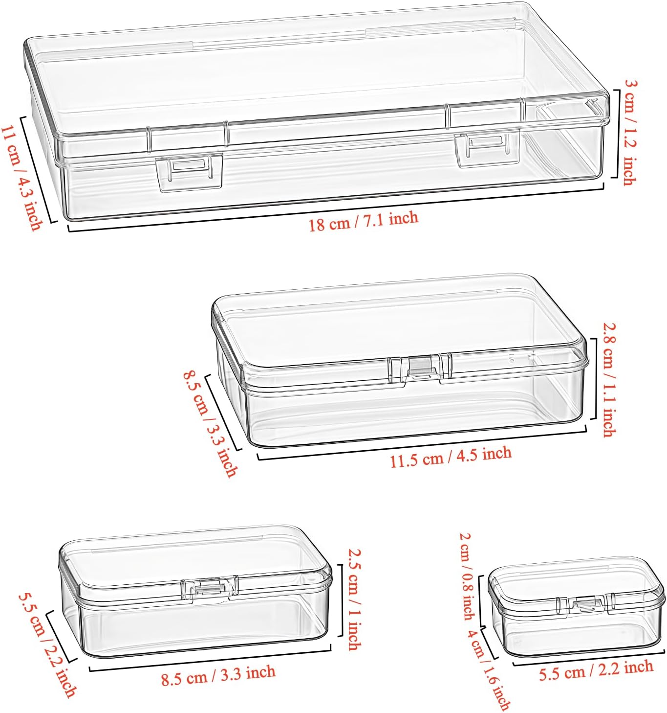 24 Pieces Mixed Sizes Rectangular Empty Mini Clear Plastic Organizer Box