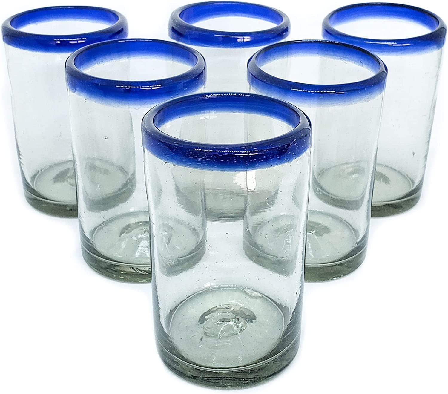 Cobalt Blue Rim 120 oz Pitcher and 6 Drinking Glasses set, Recycled Glass, Lead-free, Toxin-Free (Pitcher & Glasses)