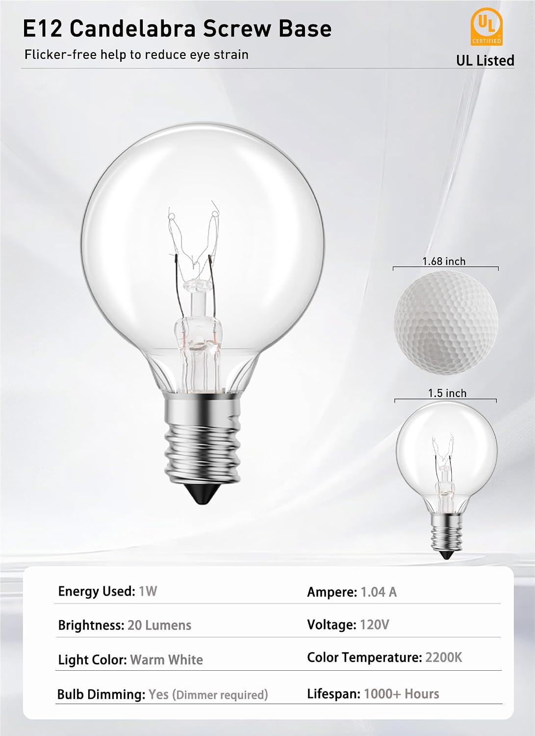 Brightown 25 Pack G40 LED Replacement Bulbs, E12 Base, 2200K, Warm White | Shatterproof Plastic LED Light Bulb, Waterproof, Dimmable, 1.5" Edison Light Bulbs for Indoor Outdoor Patio Backyard Decor