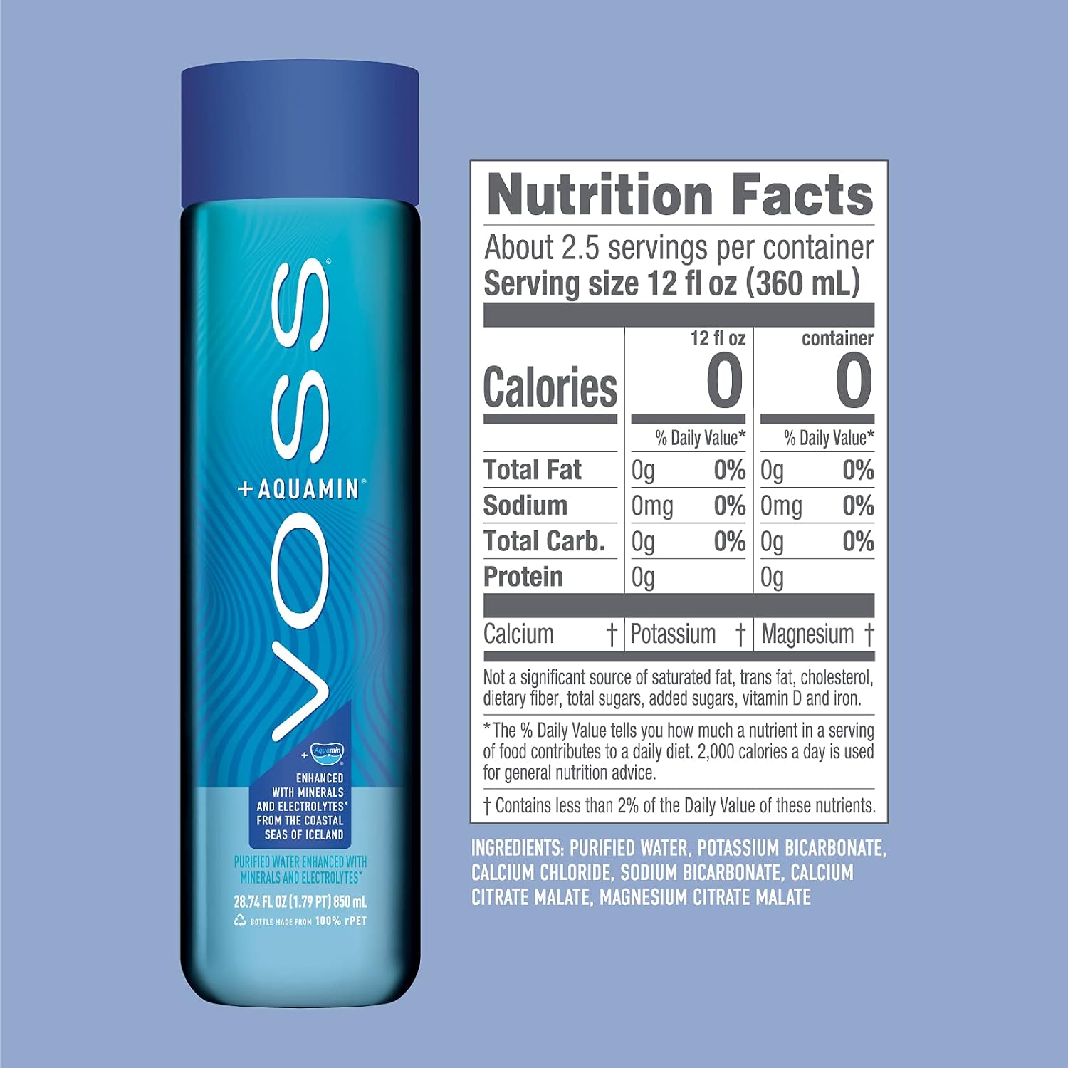 VOSS+ Aquamin Enhanced Water - 12 Pack Bottles, 850ml - Purified Hydrating