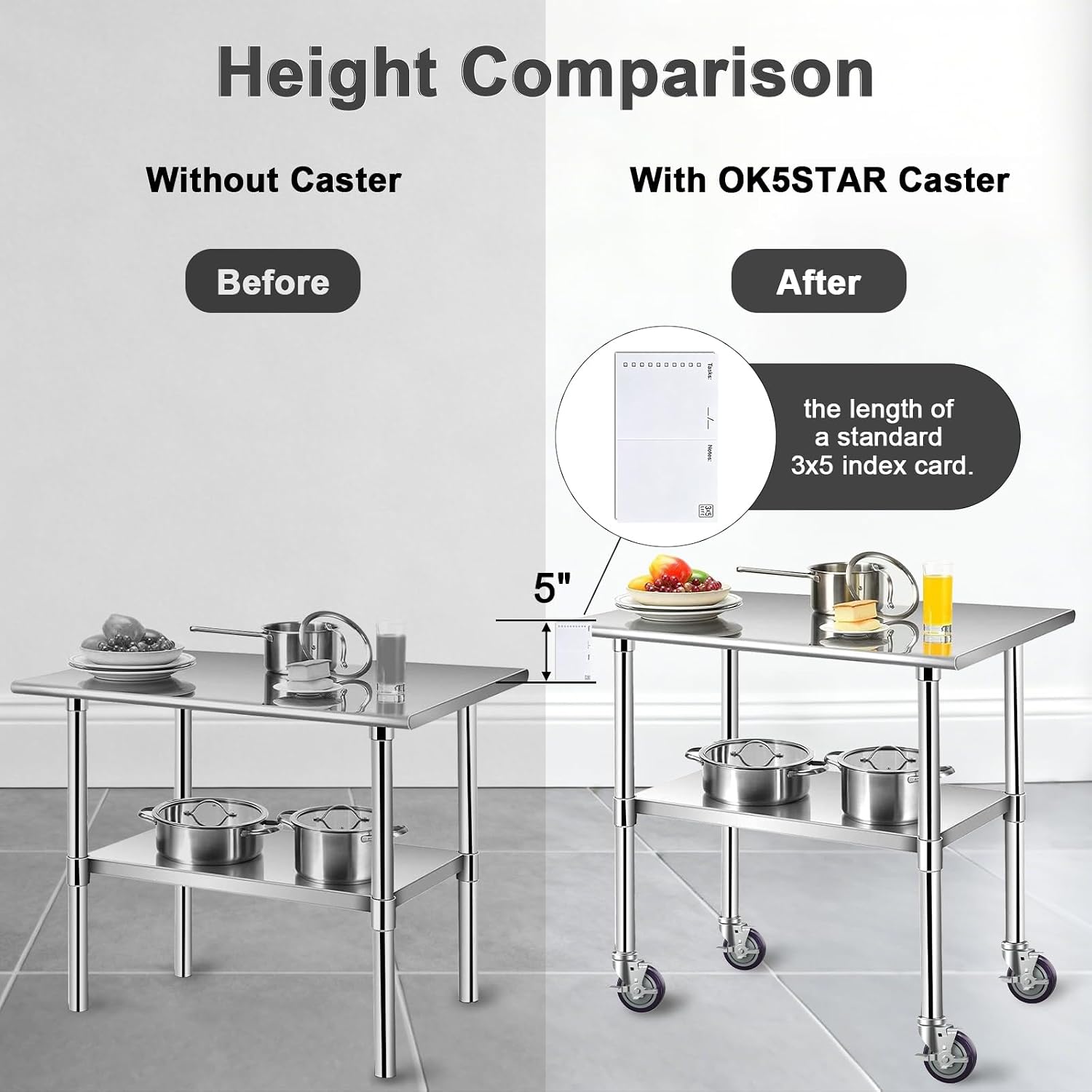 4 Inch Expanding Stem Caster Set of 4 for Stainless Steel Table