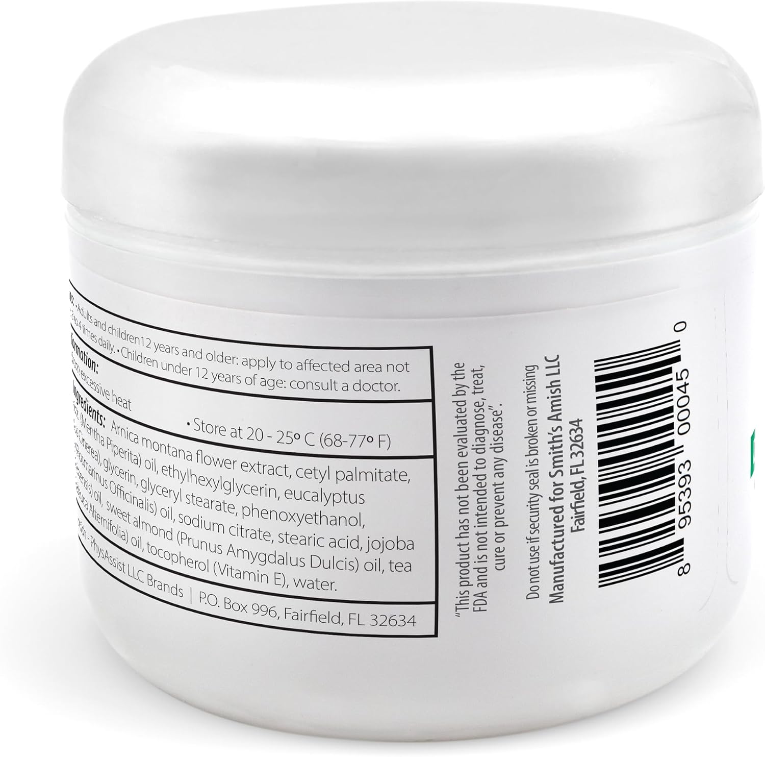Smith's Amish Joint Ease Cream - Soothing Cooling Formula - 4 oz Jar | For Joint Discomfort, Stiffness & Muscle Tension - Arnica, Peppermint
