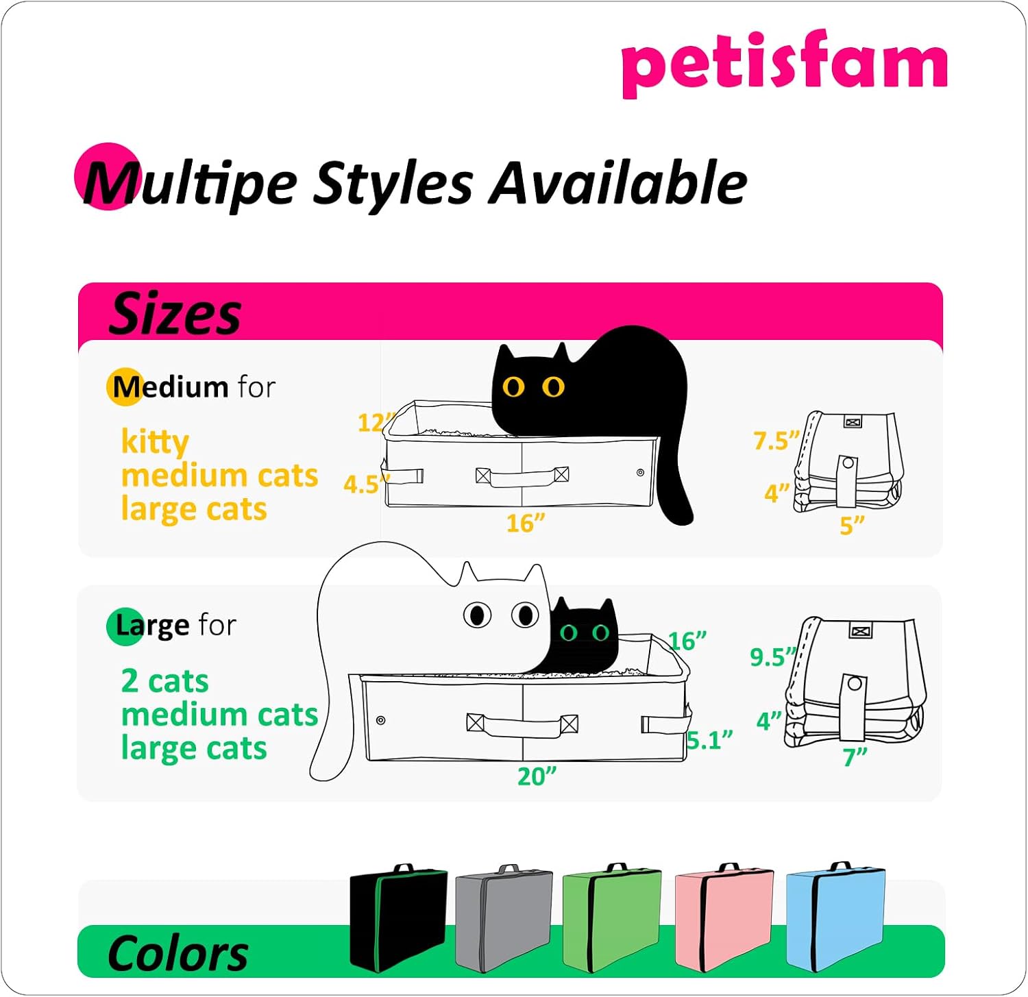 Portable Travel Litter Box for Cats with Lid to Contain Litter and Odor. Easy to Carry, Clean and Store. Easy for Car Travel, Hotle Stays