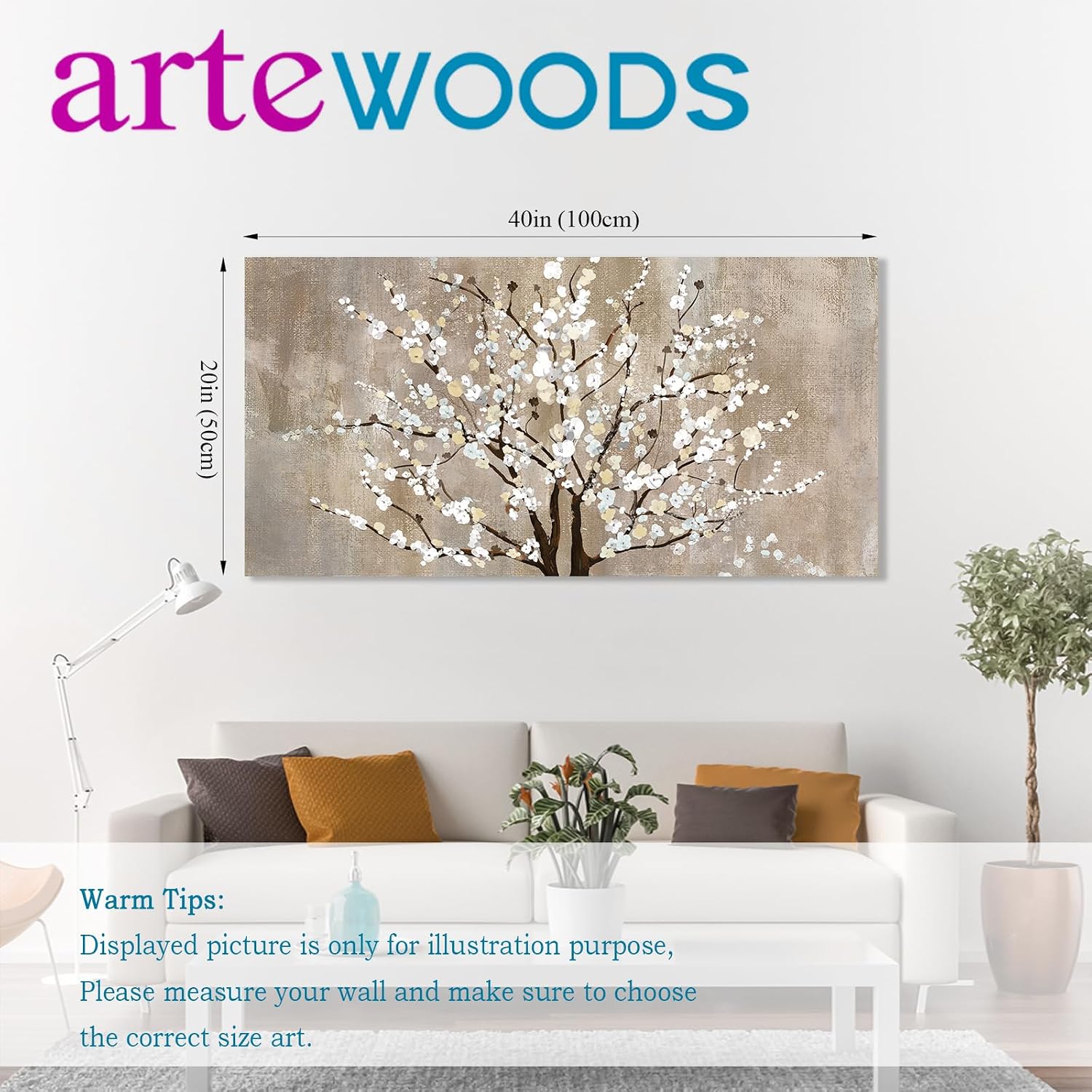arteWOODS Ocean Wave Canvas Wall Art Beach Sunset Pictures Coastal Nature Artwork Blue Sea Painting Prints for Living Room Bedroom Home Office Decoration 20" x 40"